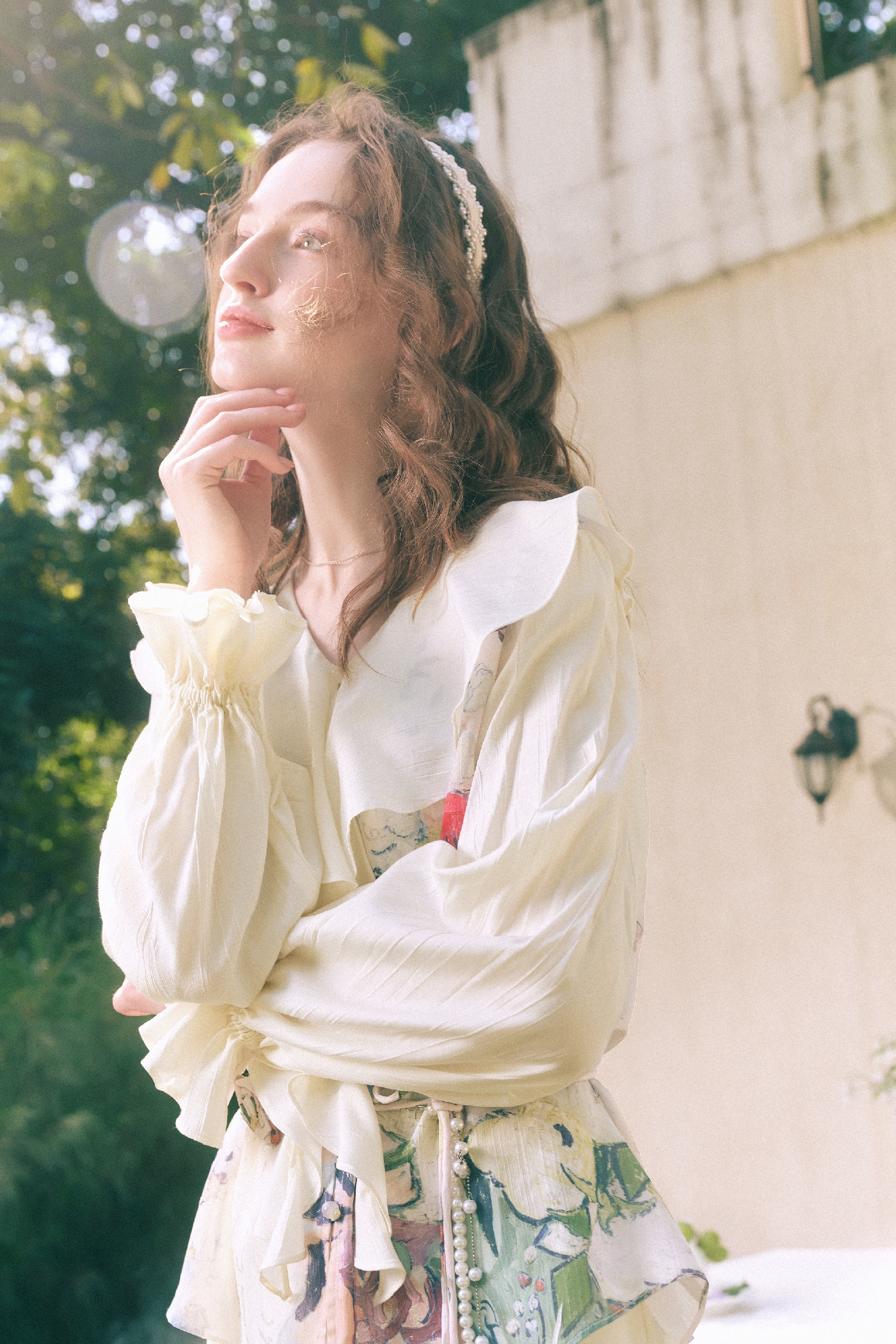 Ruffle Collar Floral Chiffon Two-Piece Top