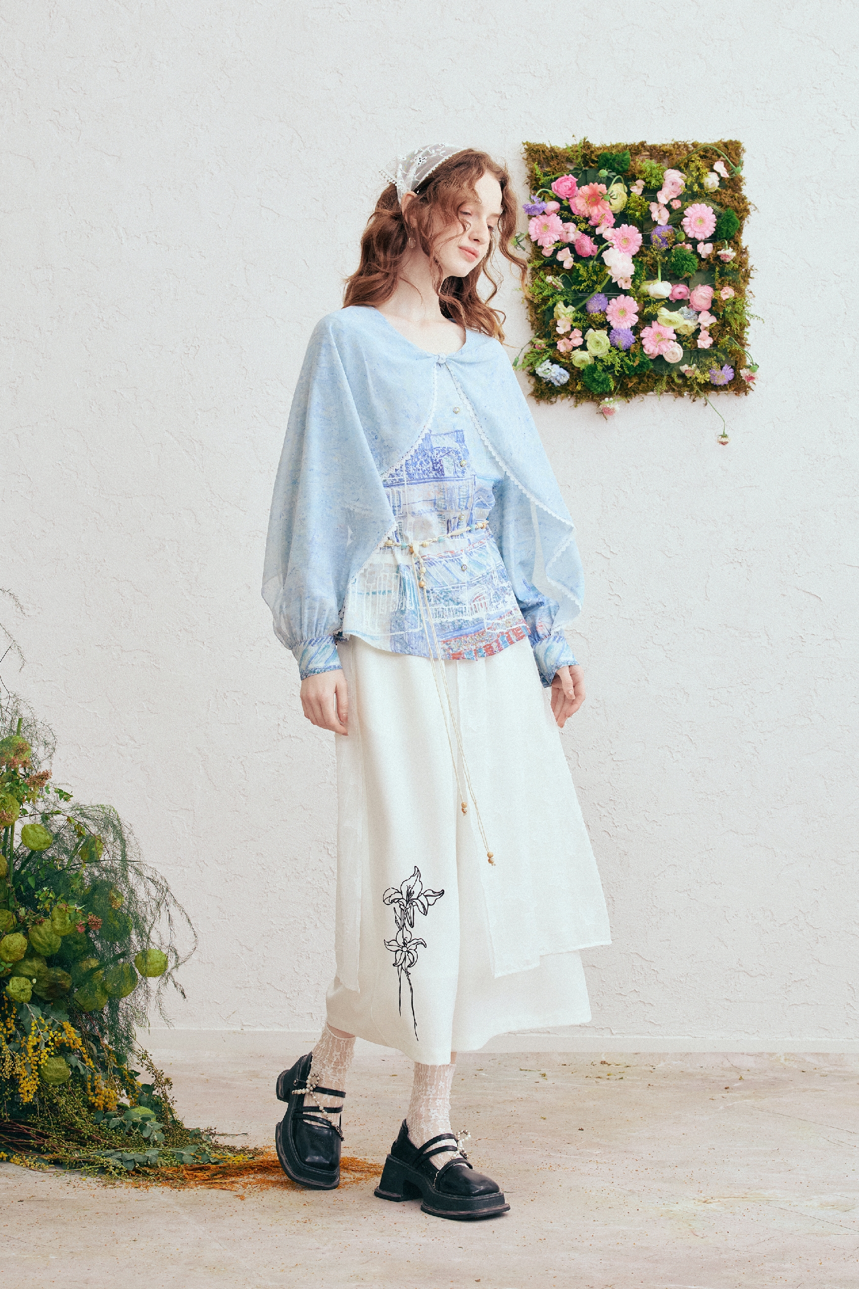 Printed Long Sleeve Chiffon Blouse