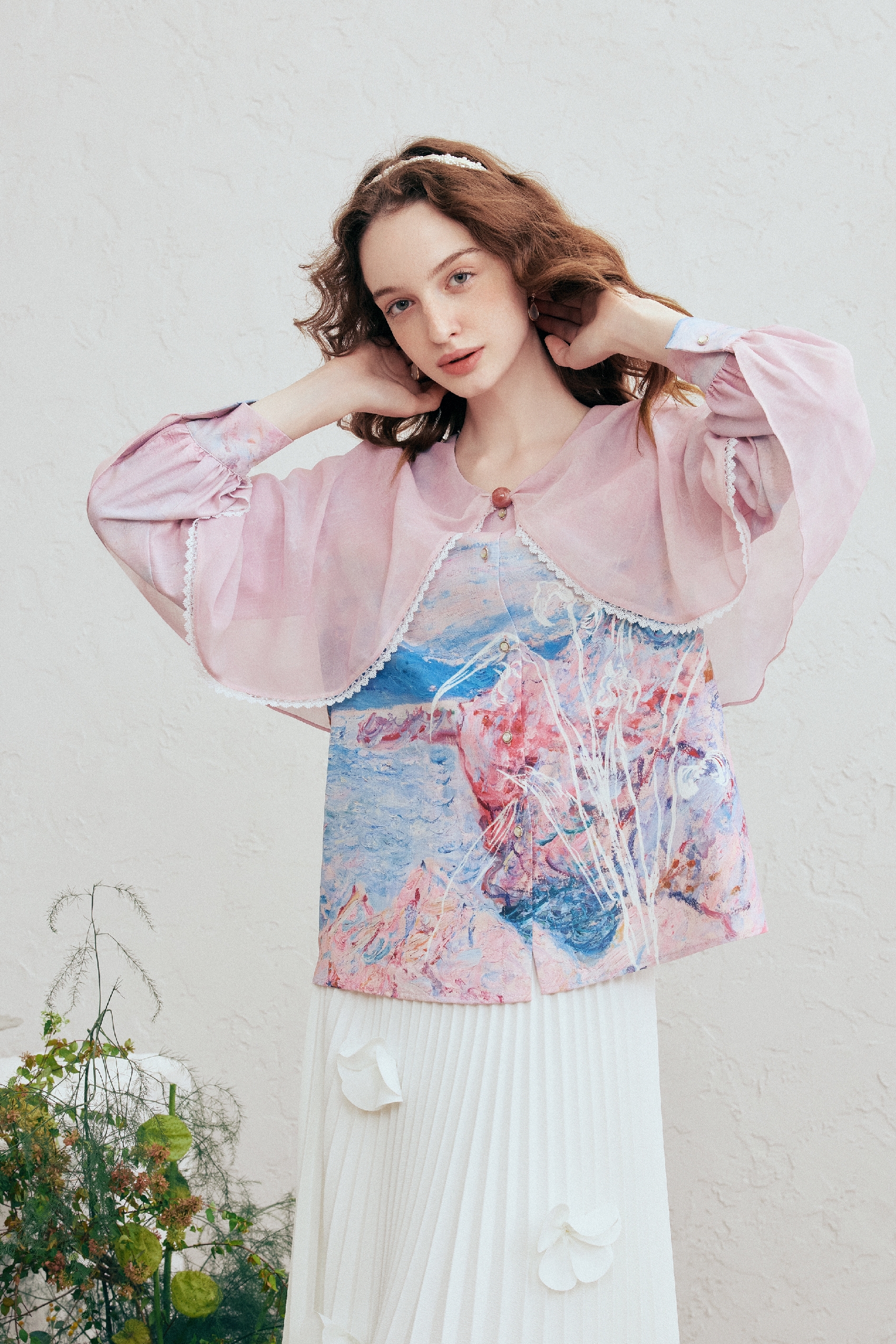 Printed Long Sleeve Chiffon Blouse