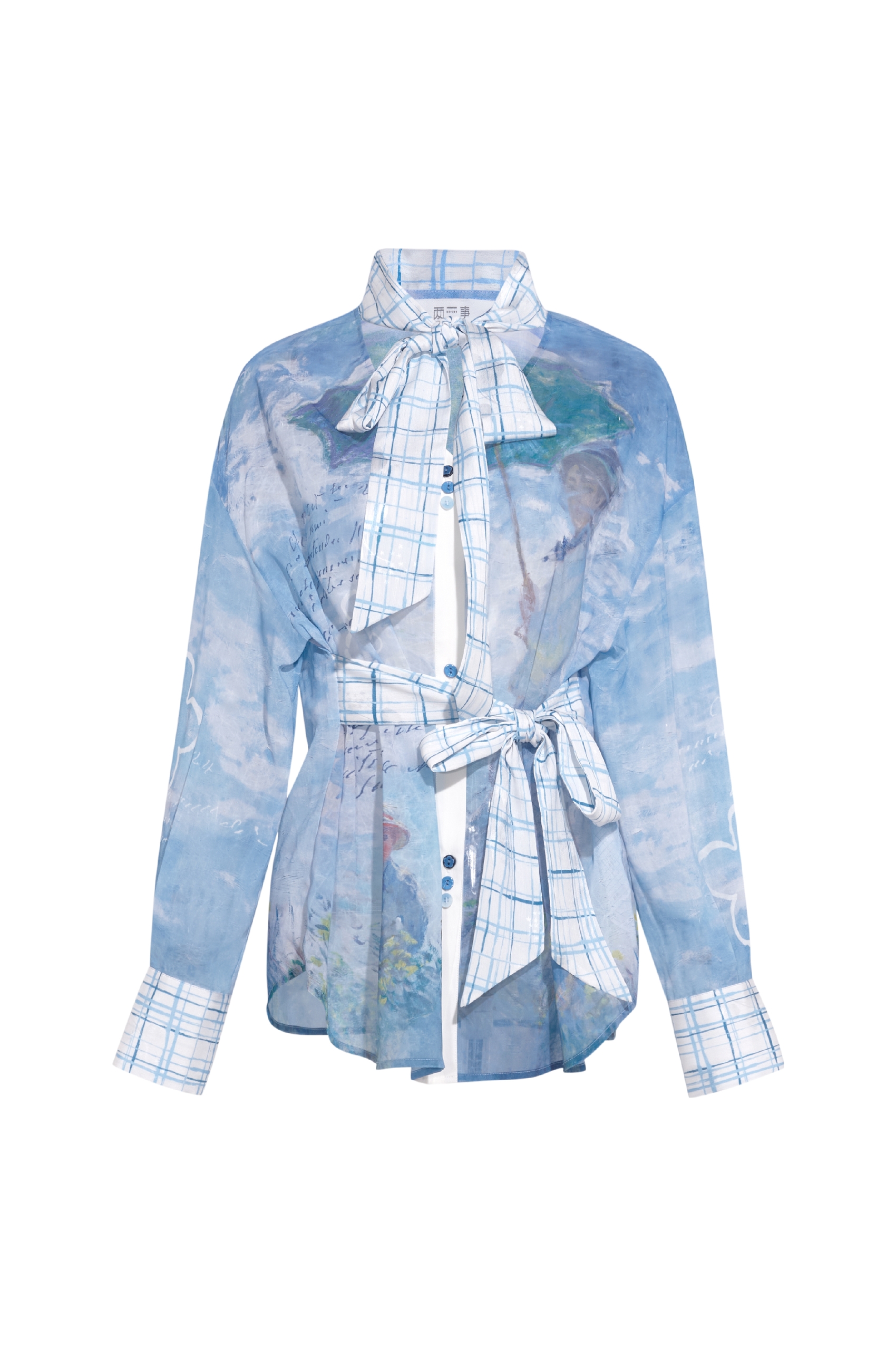 Blue Lace Chiffon Blouse-LYONSENS