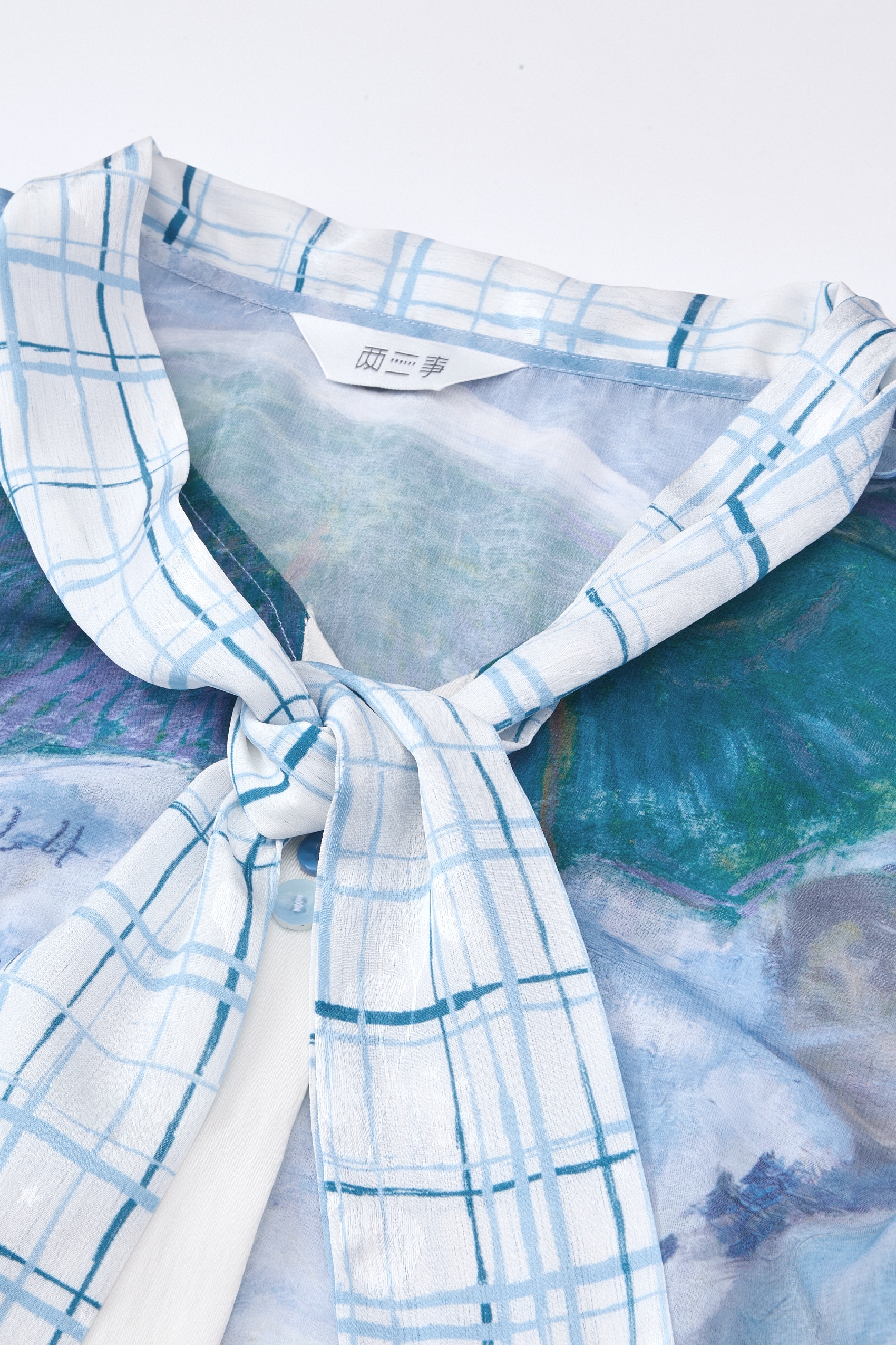Blue Lace Chiffon Blouse-LYONSENS