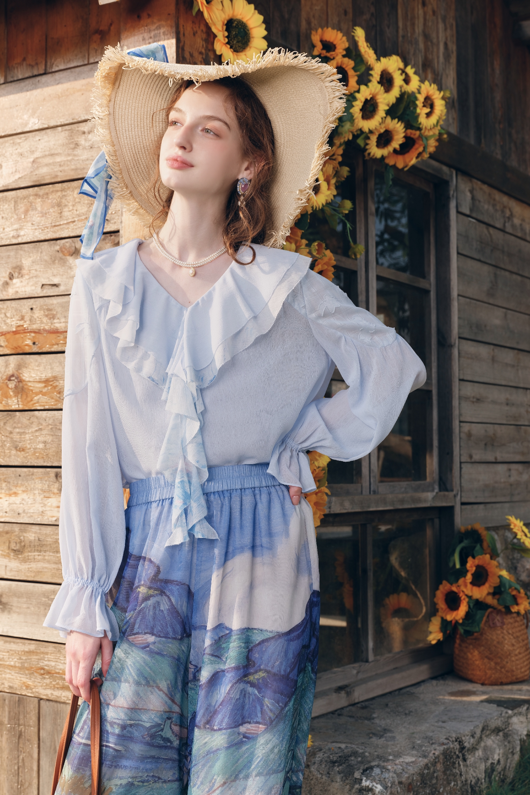 Fresh Ruffle Patchwork Chiffon Two-Piece Top