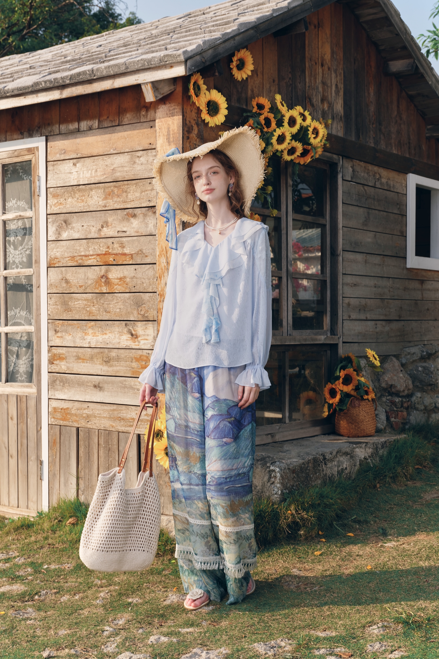 Fresh Ruffle Patchwork Chiffon Two-Piece Top