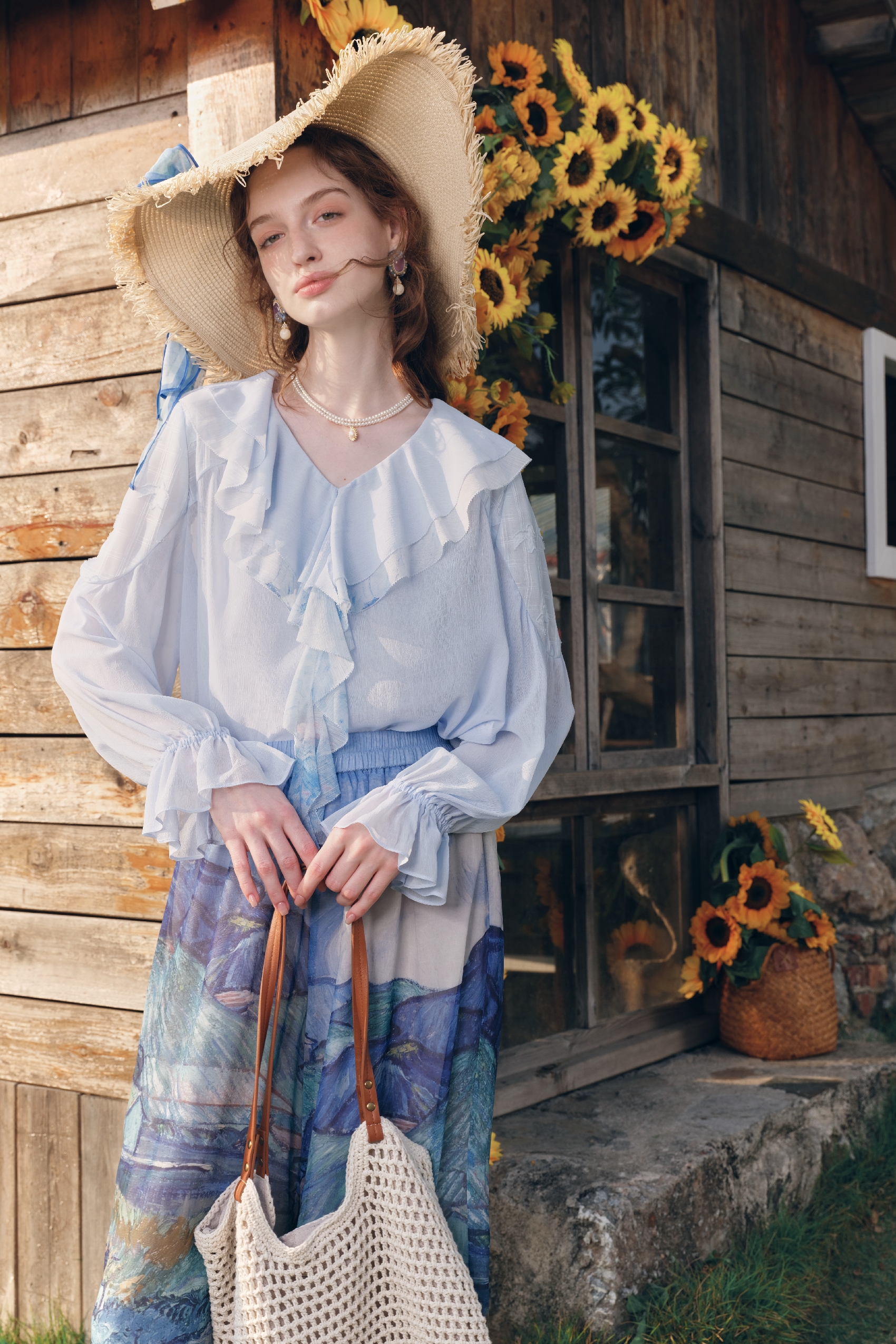 Fresh Ruffle Patchwork Chiffon Two-Piece Top