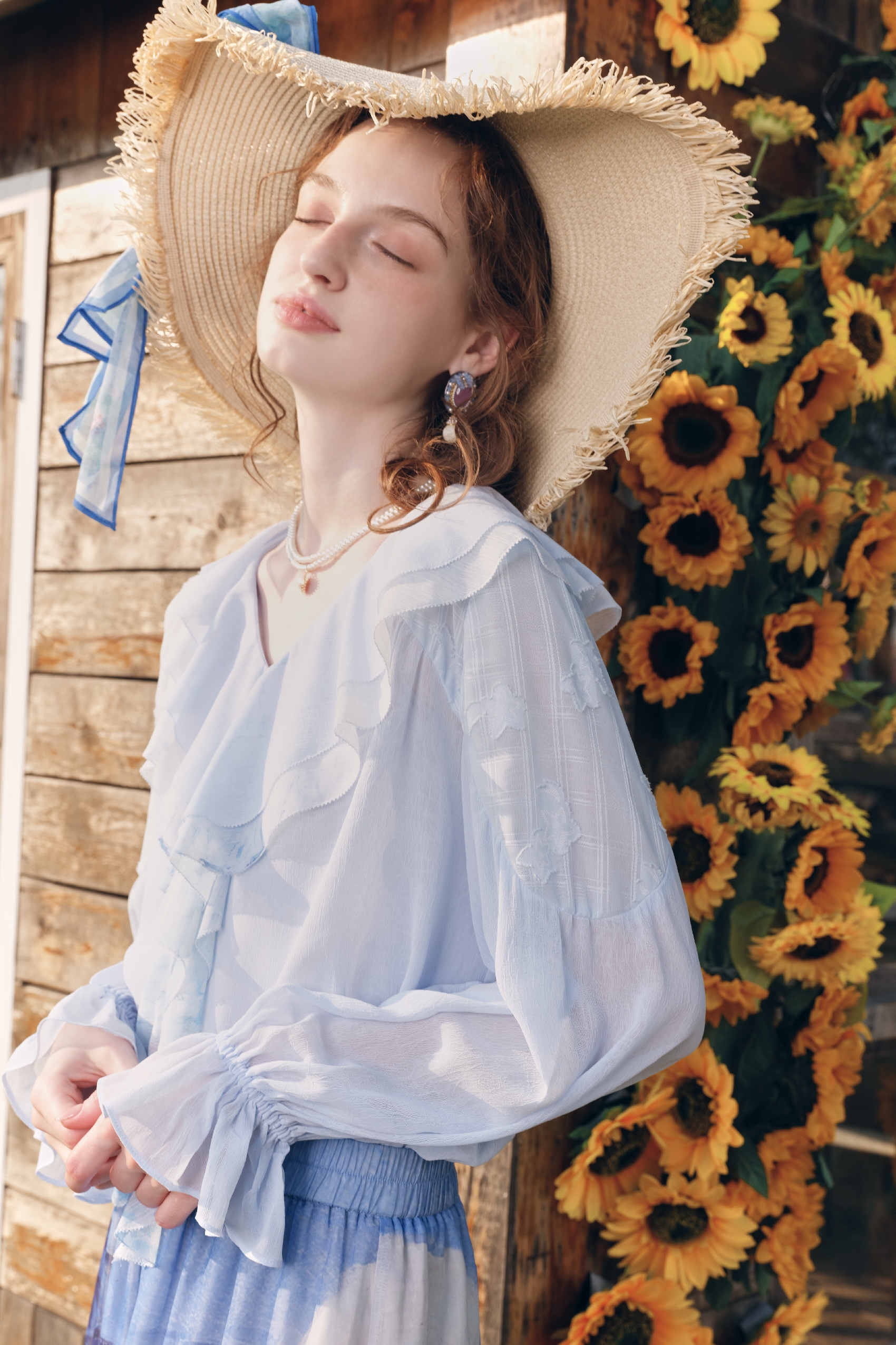 Fresh Ruffle Patchwork Chiffon Two-Piece Top