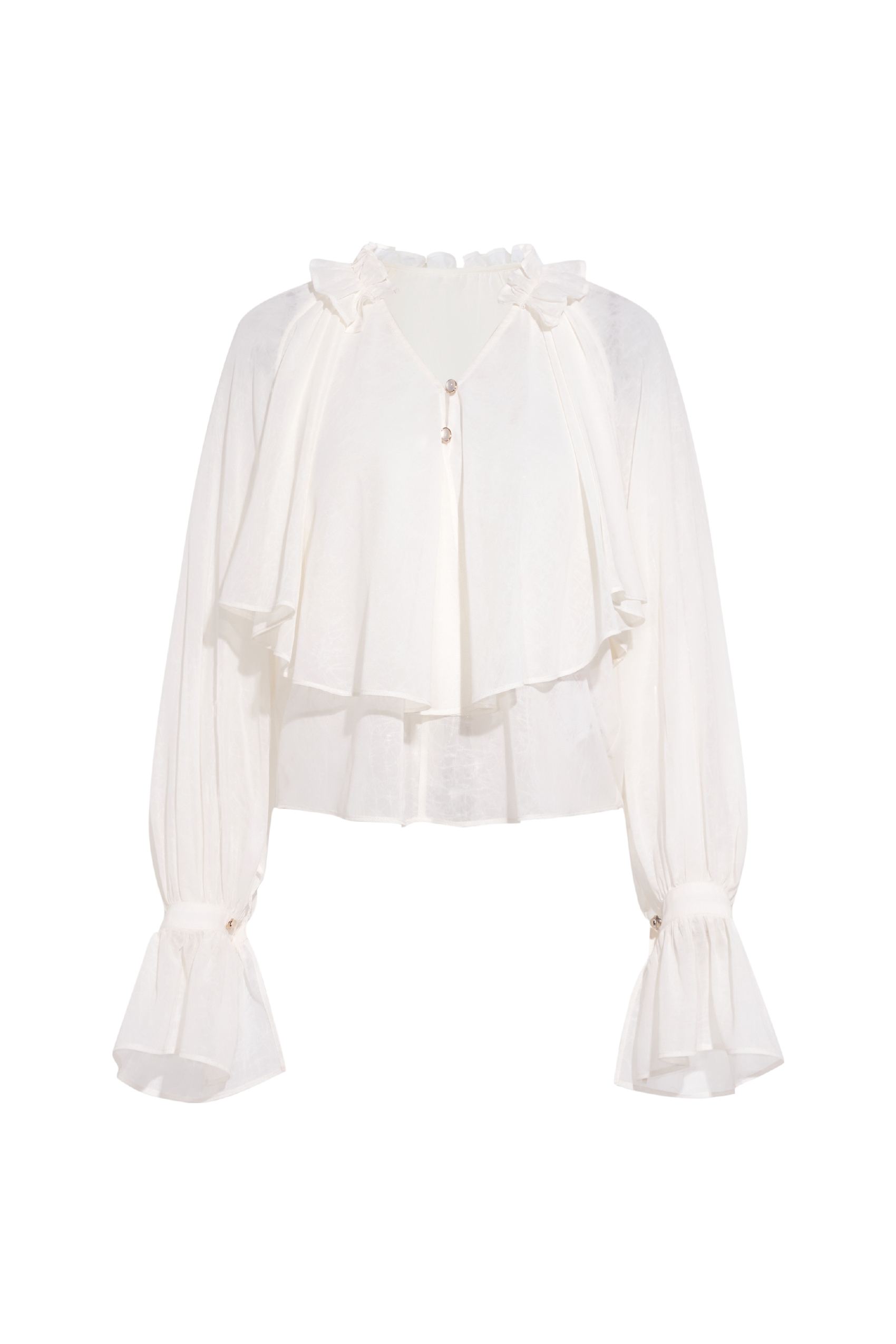 Patchwork Lantern Sleeve Chiffon Blouse