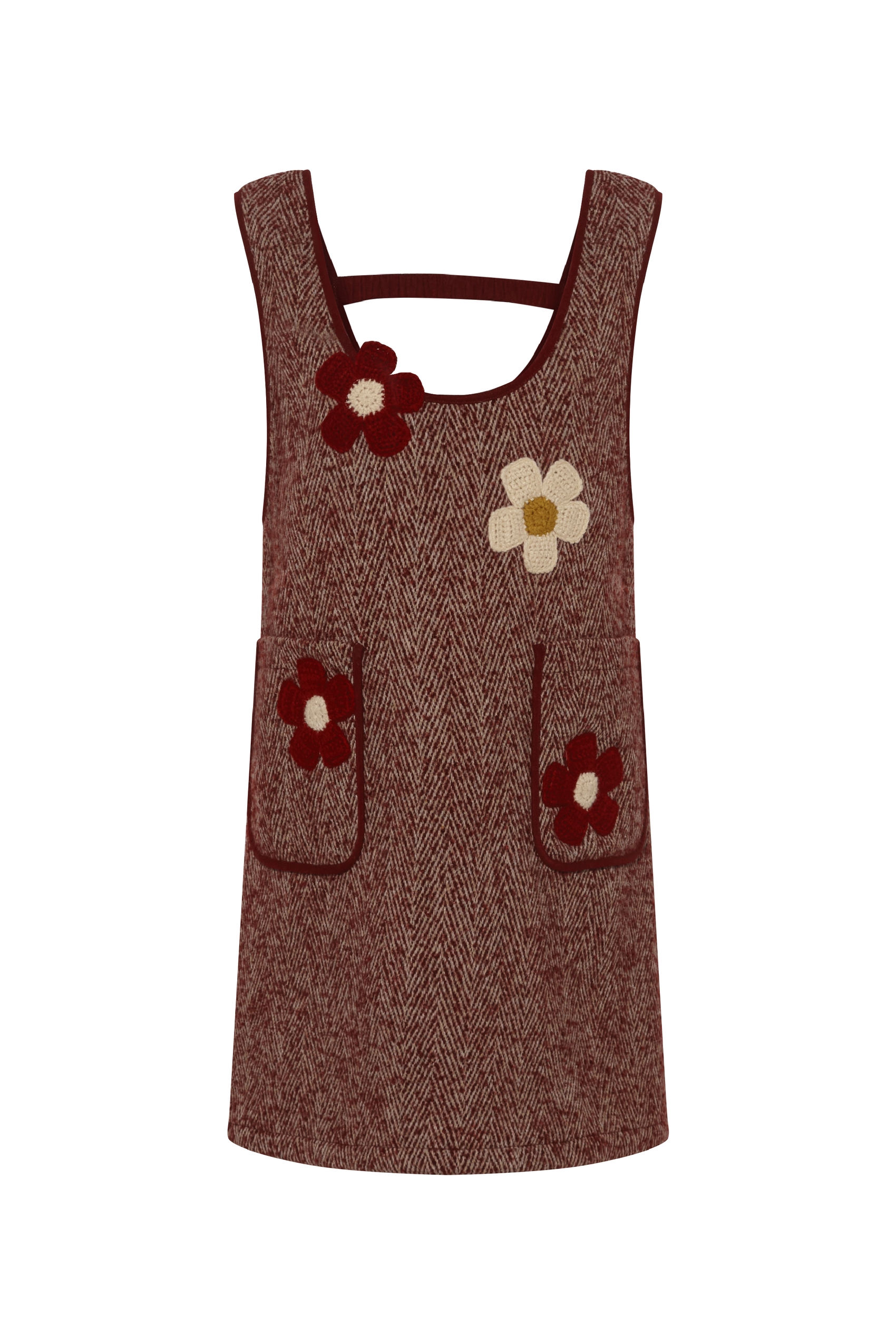 Red Crocheted Wool Mini Vest Dress