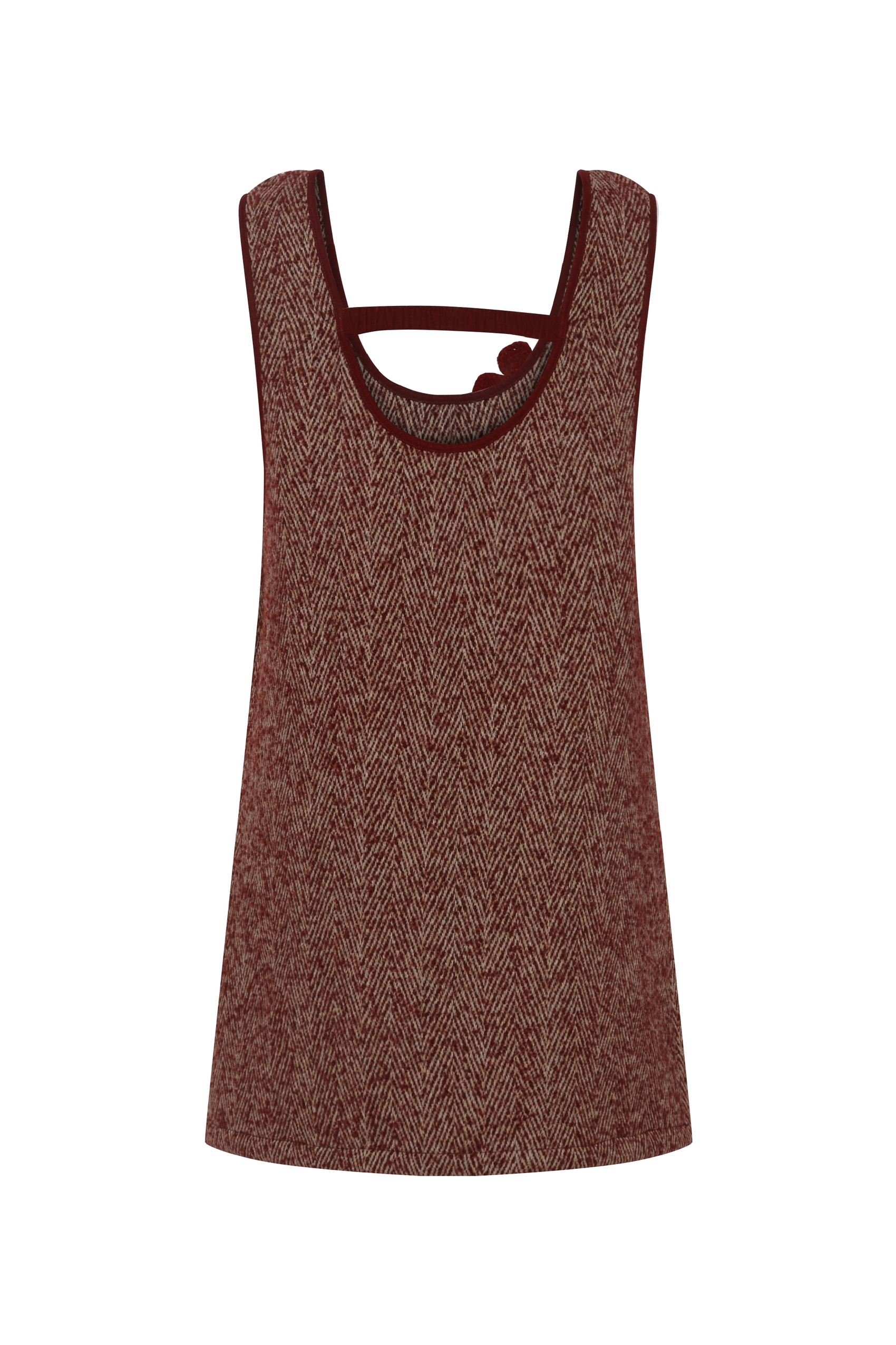 Red Crocheted Wool Mini Vest Dress