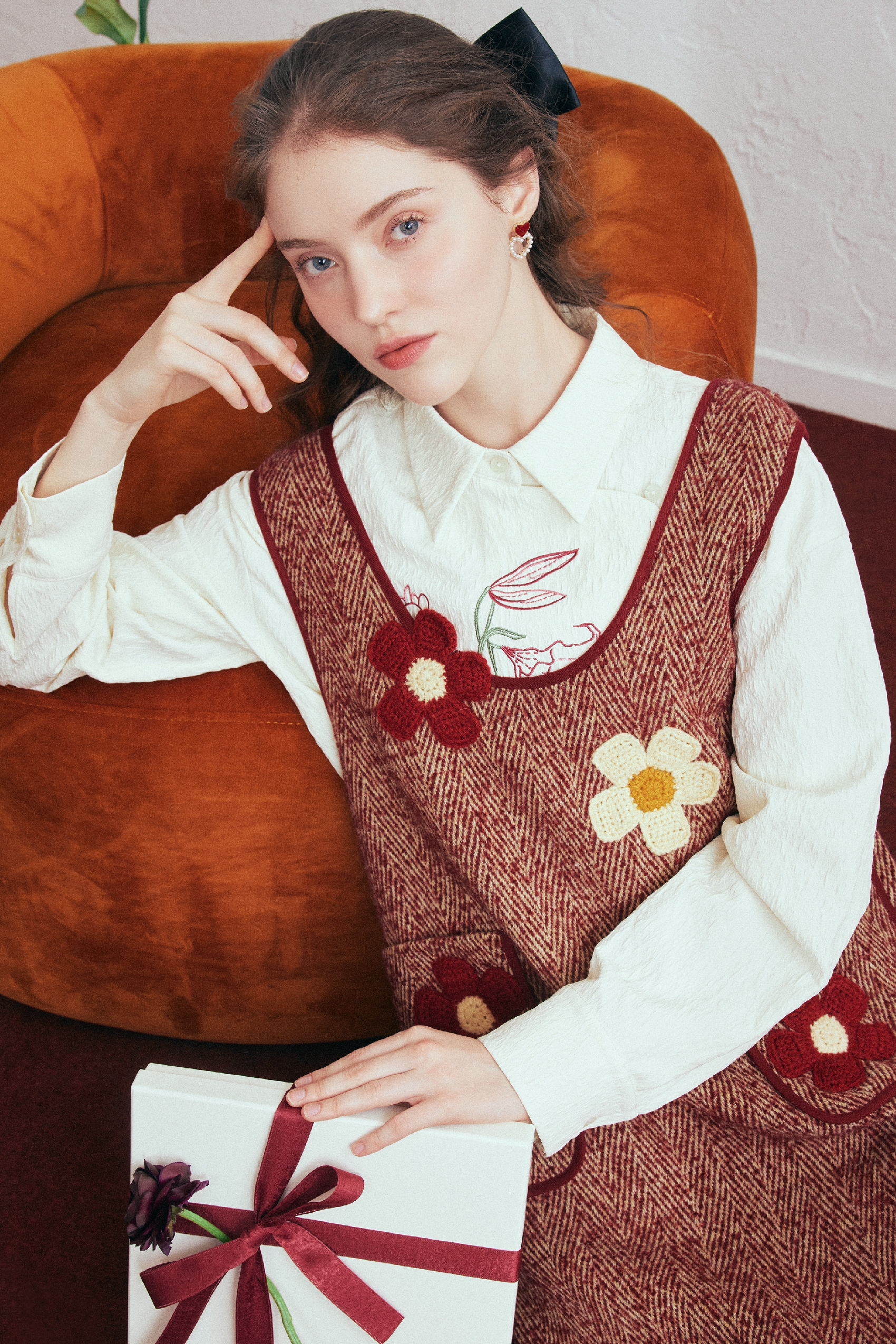 Red Crocheted Wool Mini Vest Dress