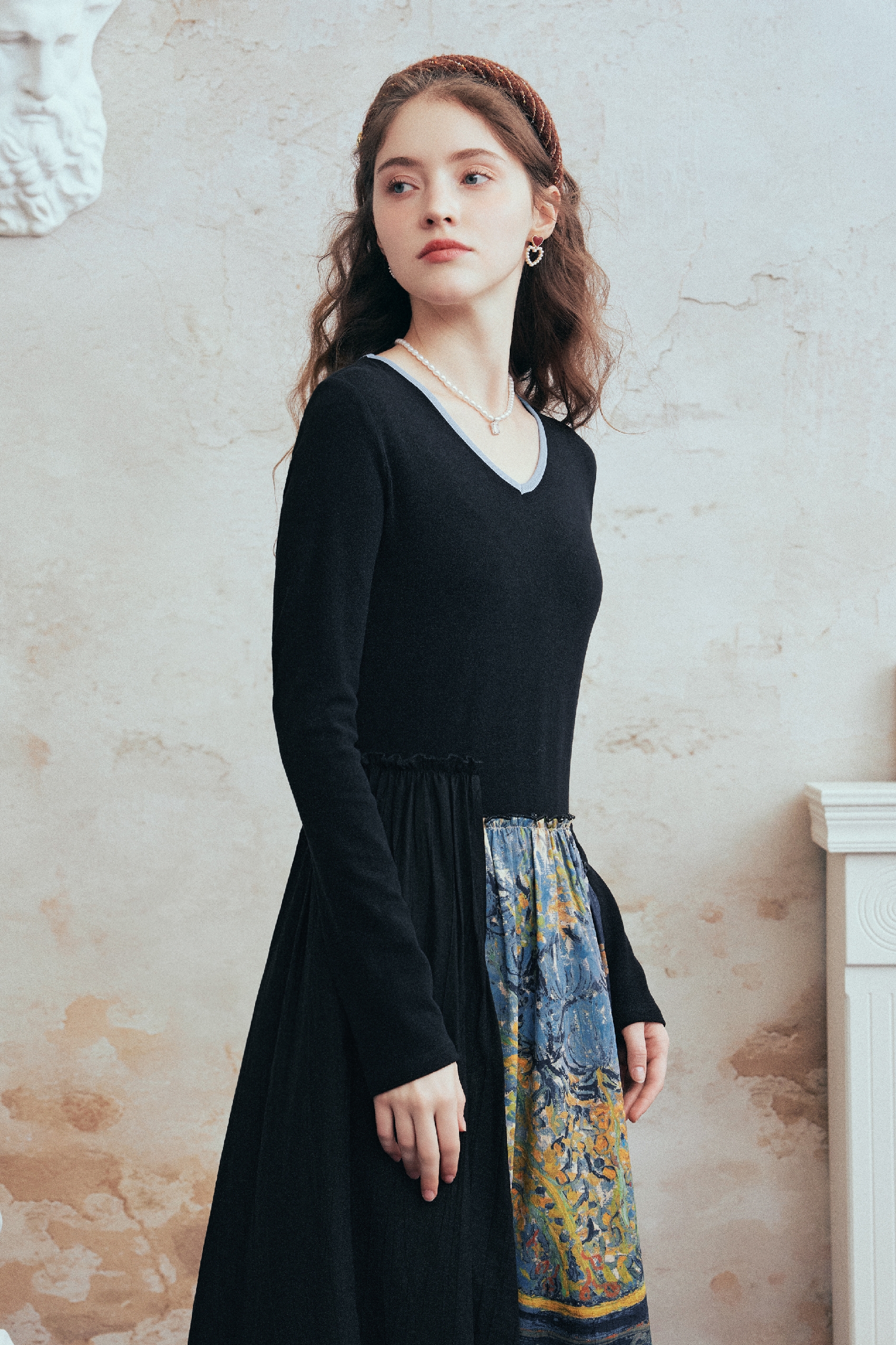 Printed Patchwork Asymmetric Dress-LYONSENS