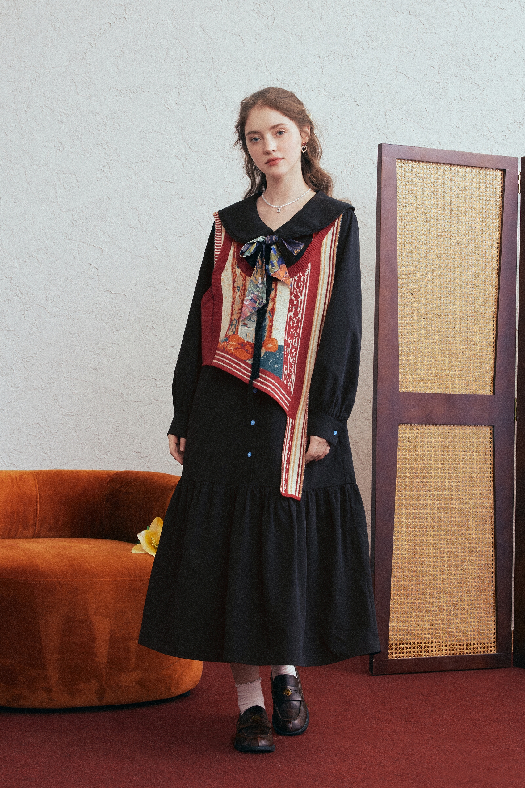 Printed Tie-Detail Button-Down Shirt Dress-LYONSENS