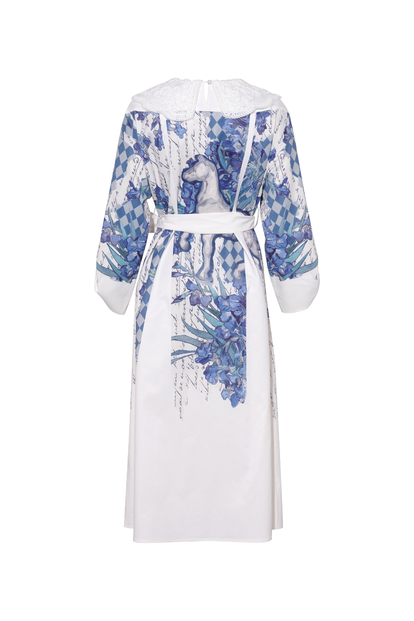 Lace Collar Printed Tie-Detail Dress-LYONSENS