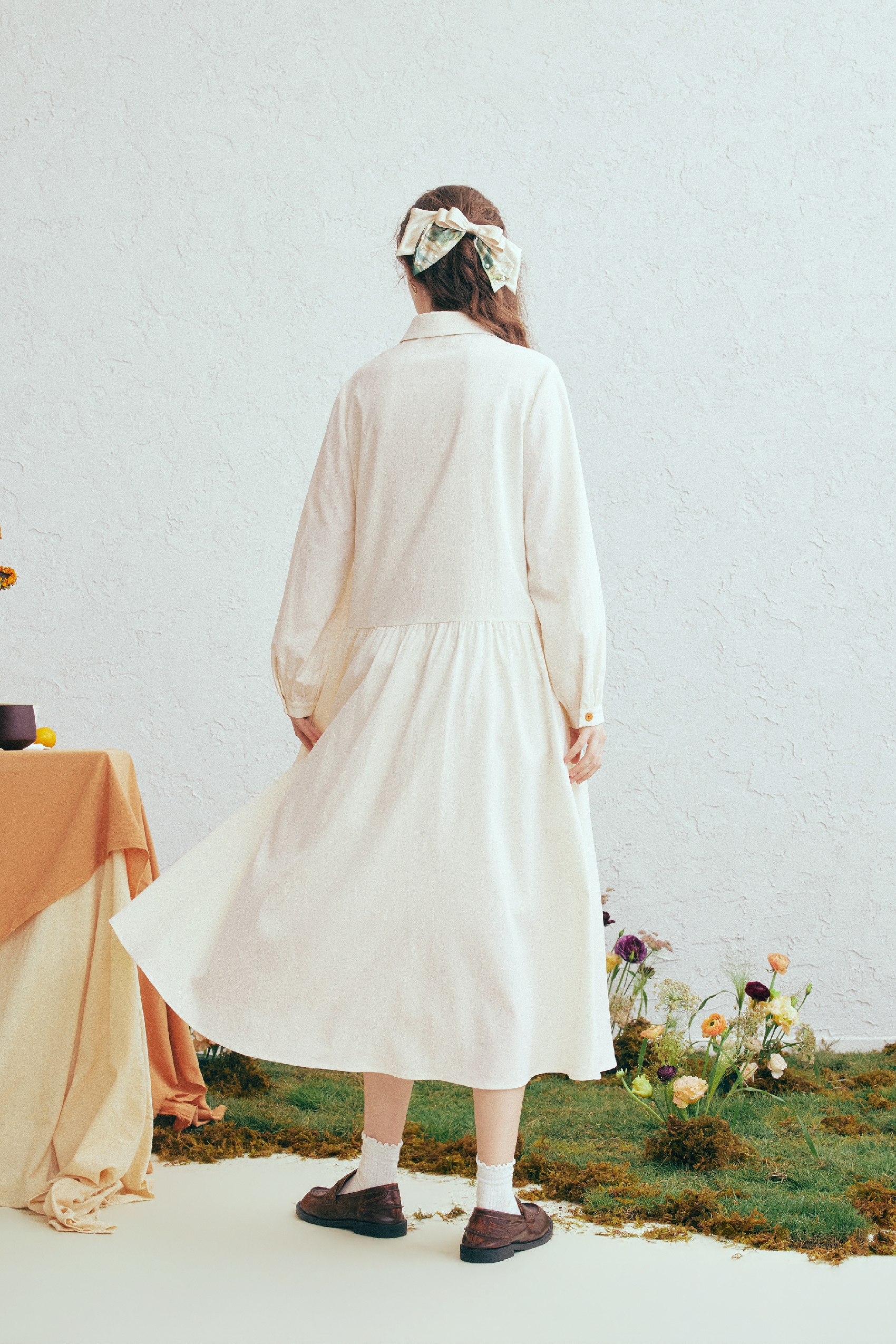 Printed Asymmetric Button Tie-Detail Dress