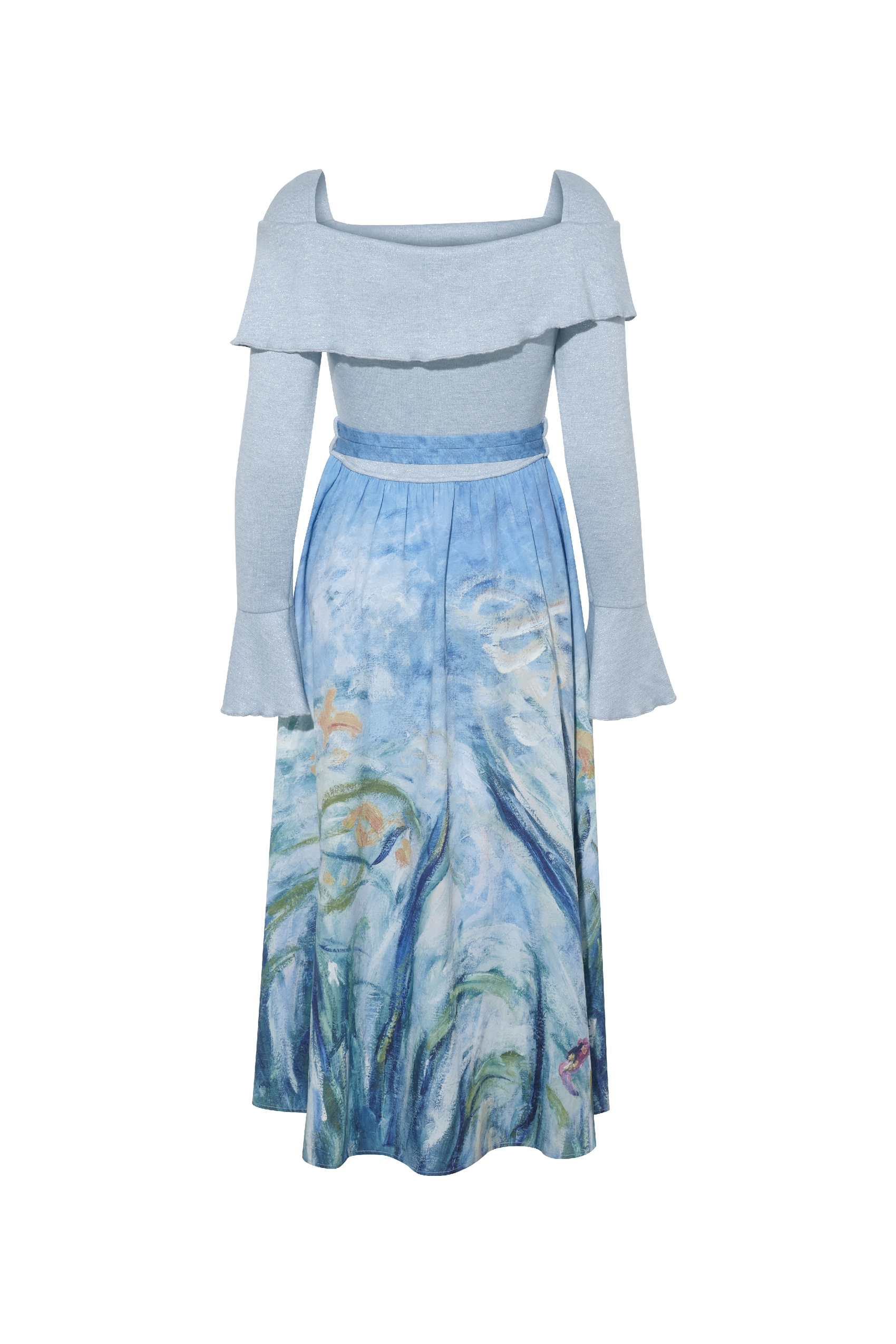 Patchwork Knit Drawstring Square-Neck Dress