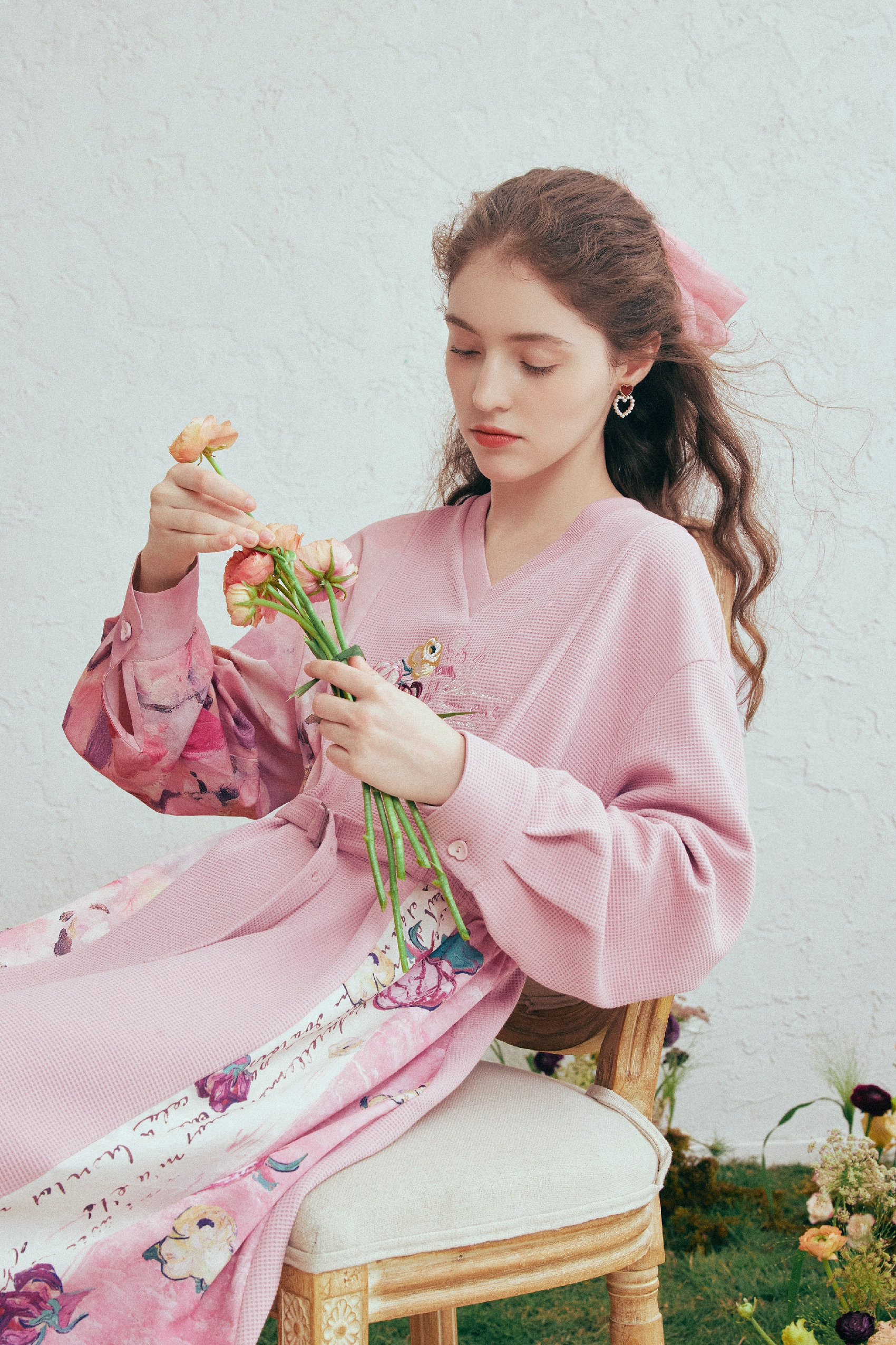Printed Patchwork Embroidered Tie Dress