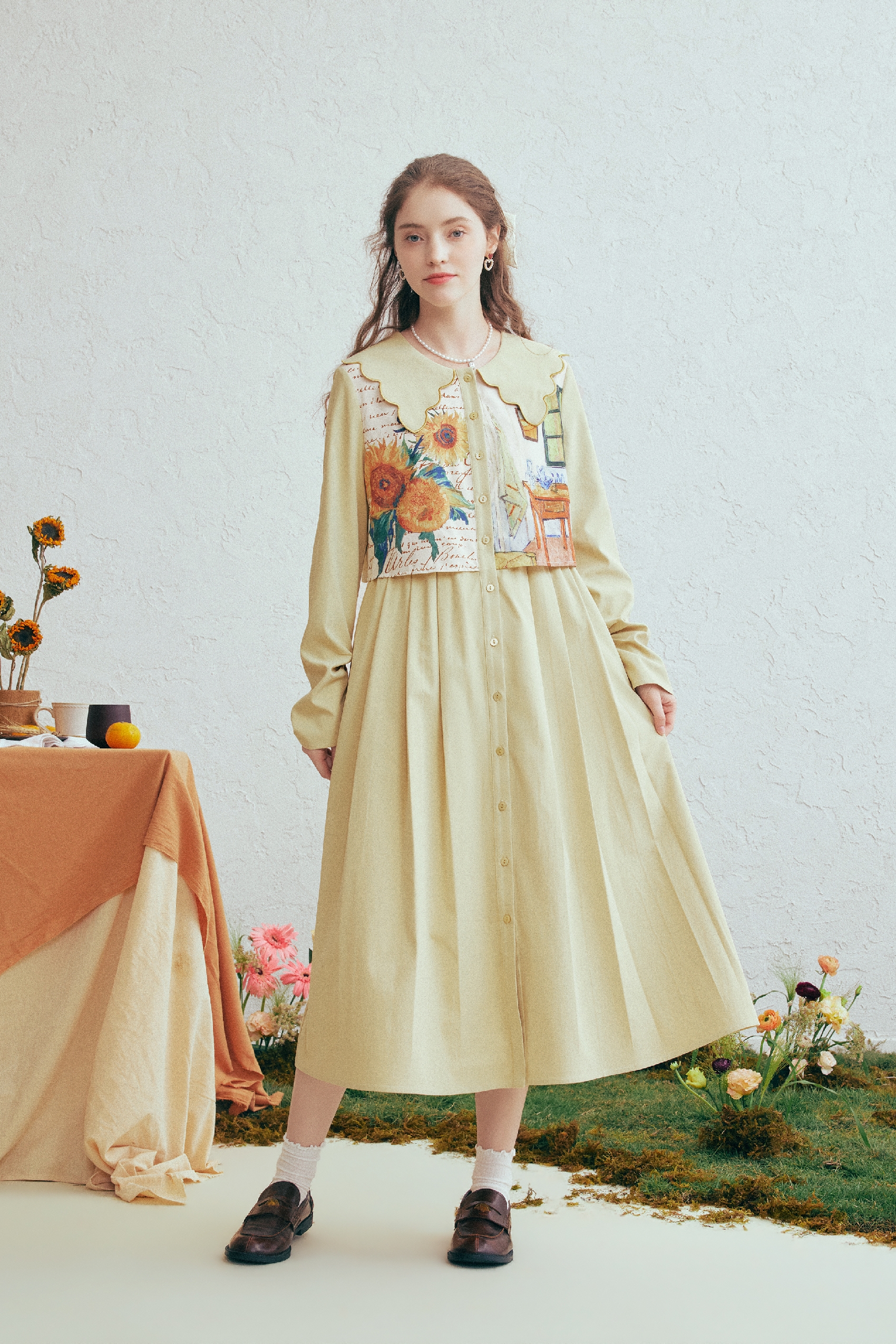 Cottagecore Printed Layered-Look Dress