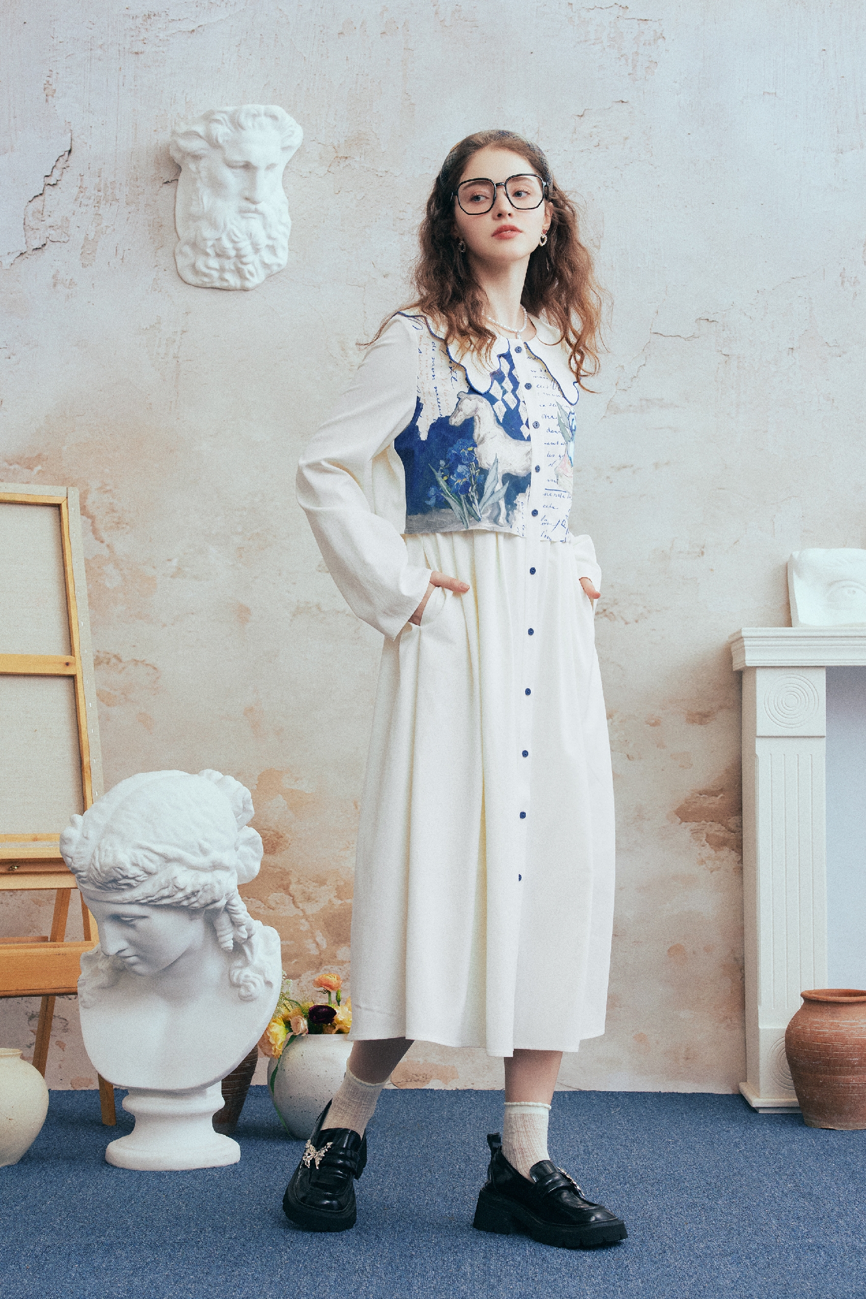 Cottagecore Printed Layered-Look Dress