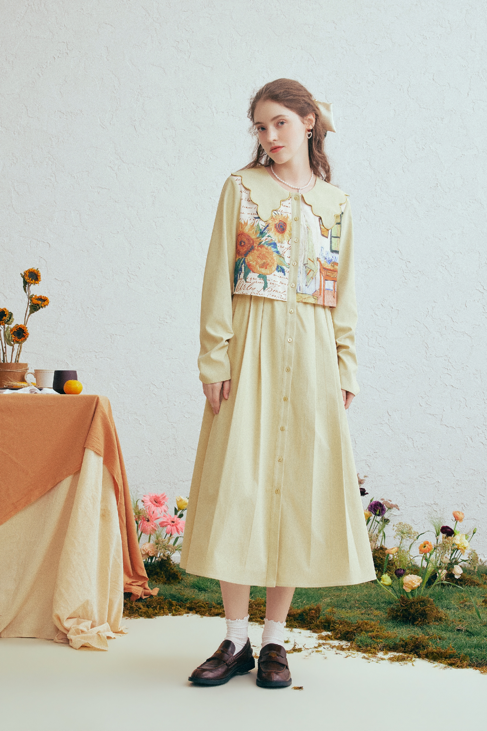 Cottagecore Printed Layered-Look Dress