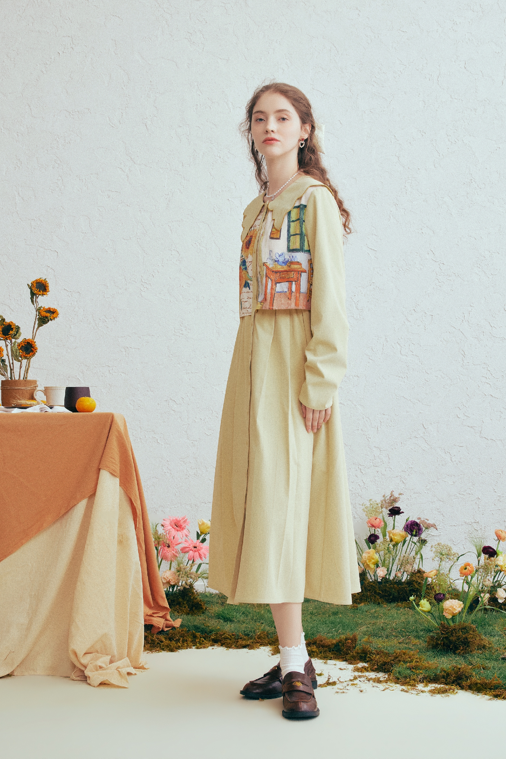 Cottagecore Printed Layered-Look Dress