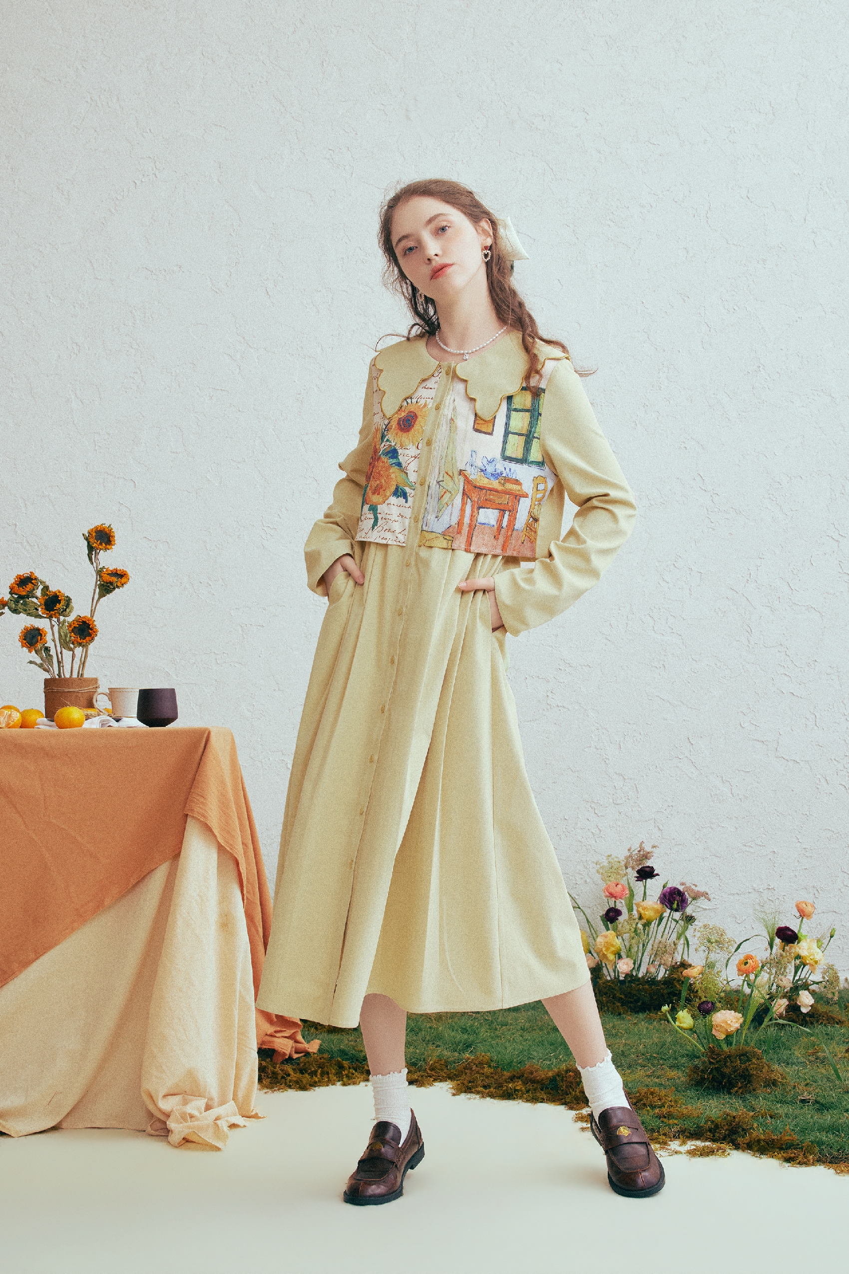 Cottagecore Printed Layered-Look Dress