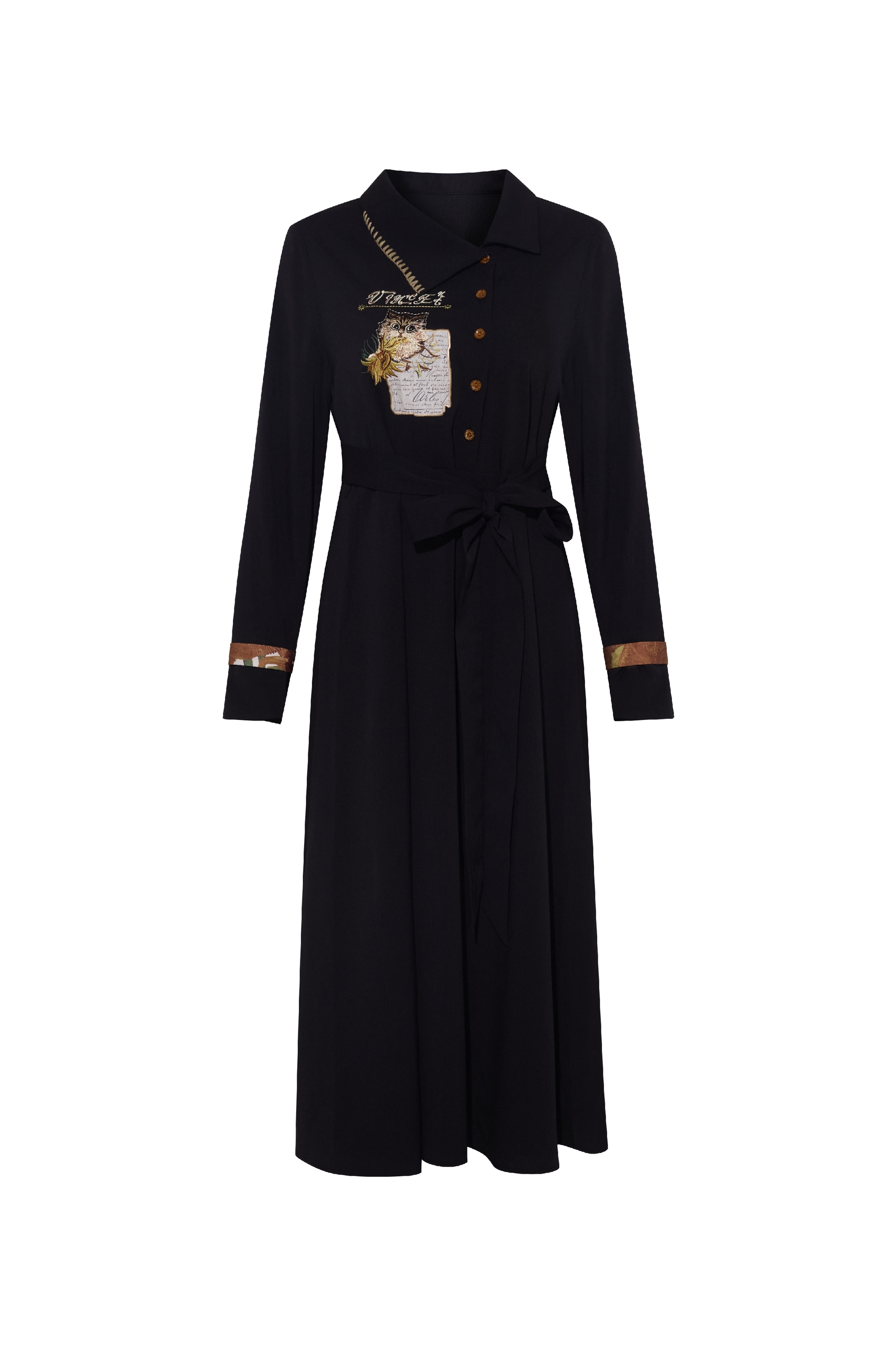 Asymmetric Collar Applique Embroidered Dress-LYONSENS