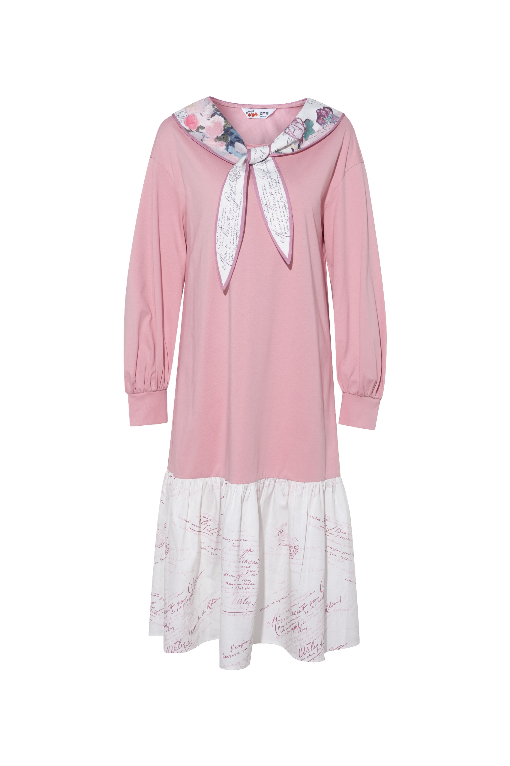 Patchwork Hem Printed Tie-Detail Dress