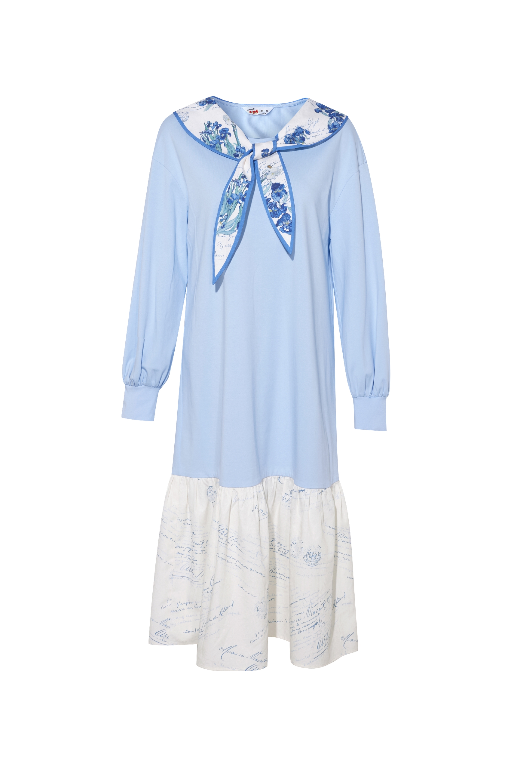 Patchwork Hem Printed Tie-Detail Dress