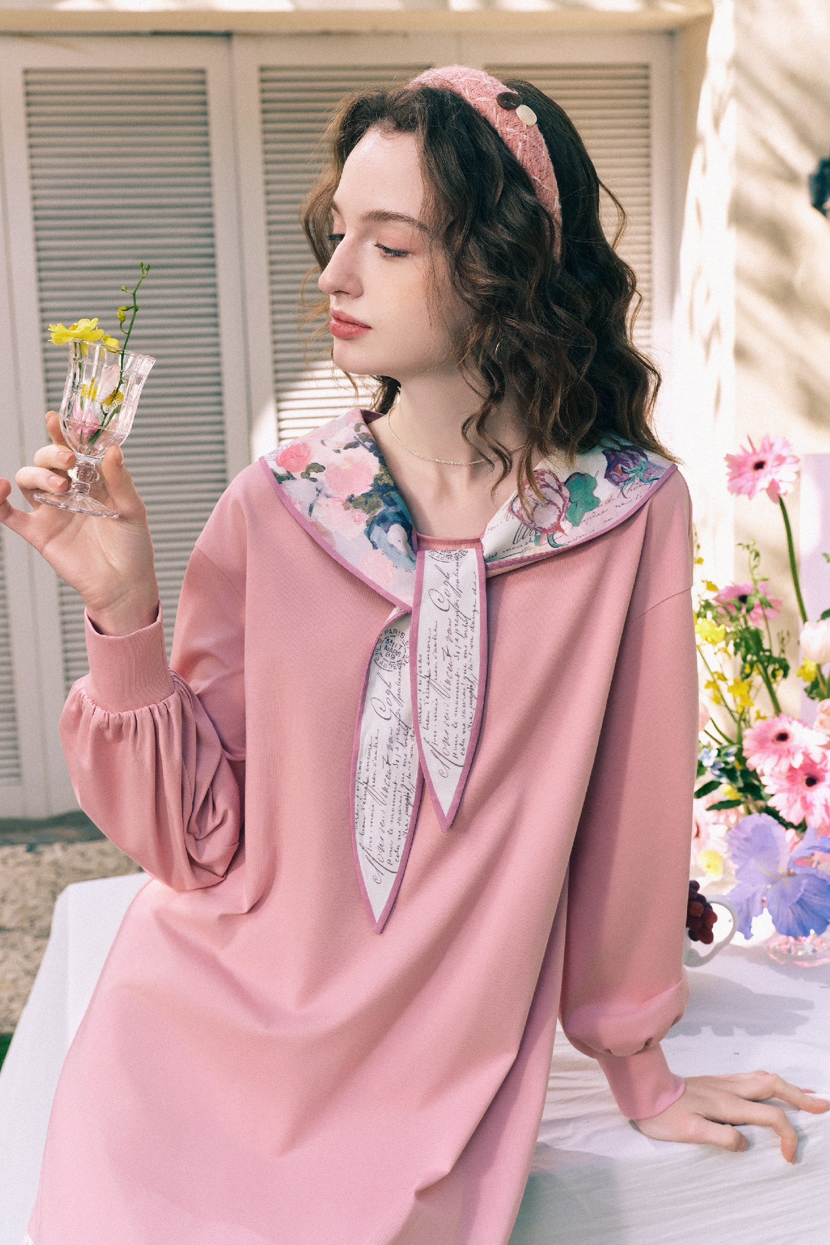 Patchwork Hem Printed Tie-Detail Dress