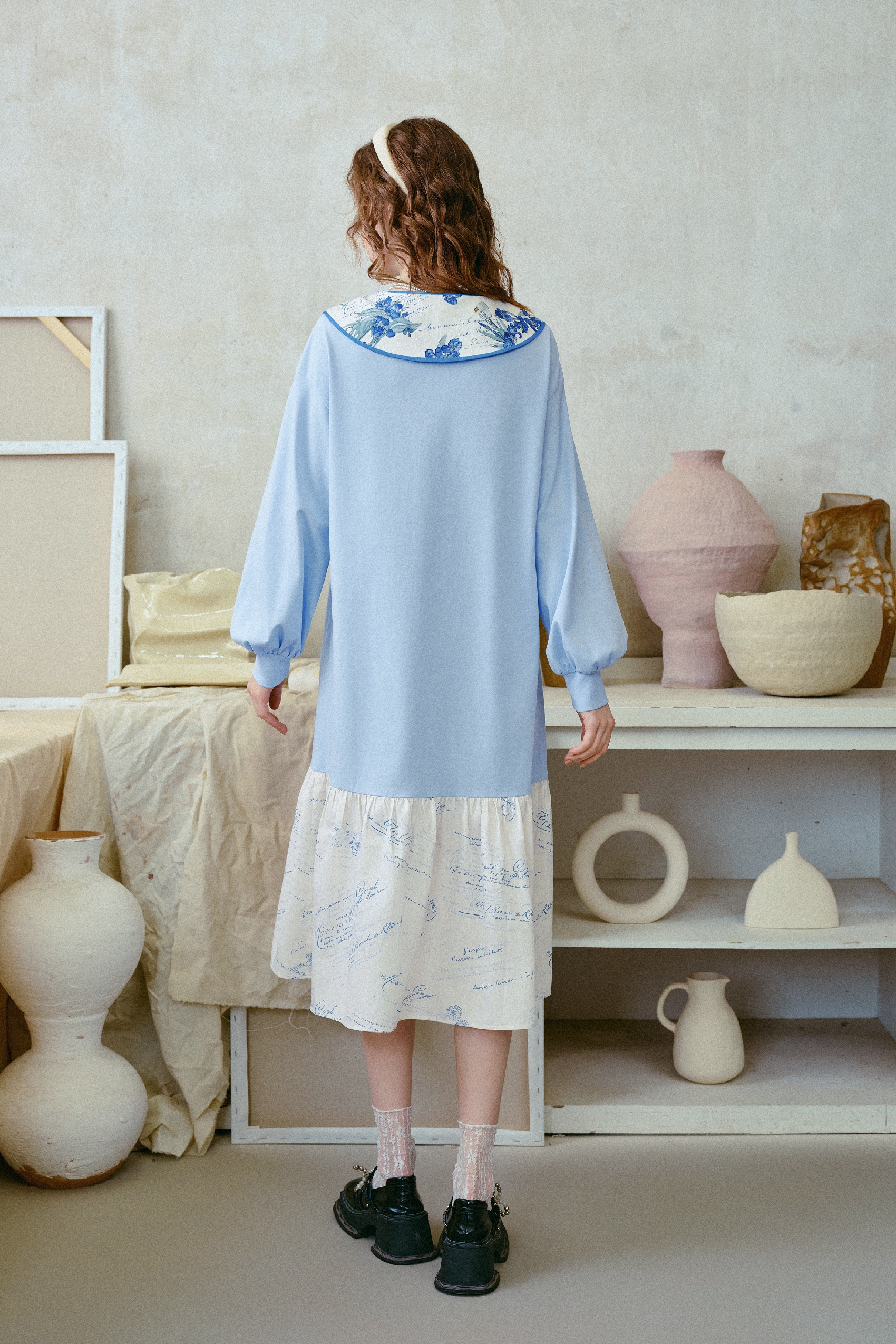 Patchwork Hem Printed Tie-Detail Dress