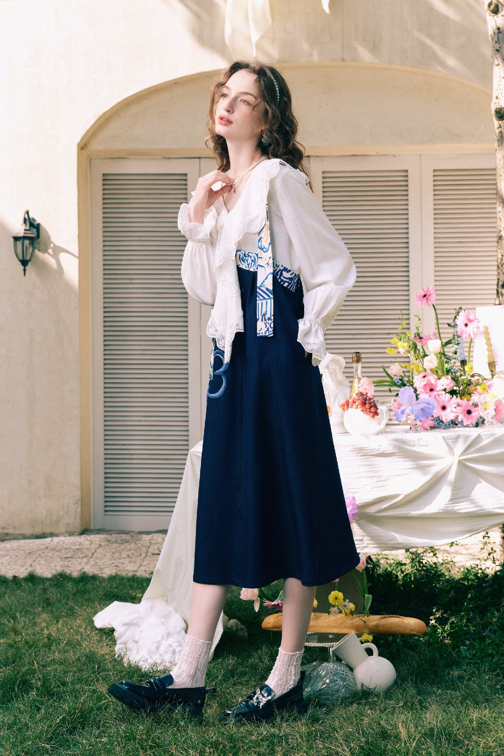 Applique Embroidered Asymmetric Pinafore Dress