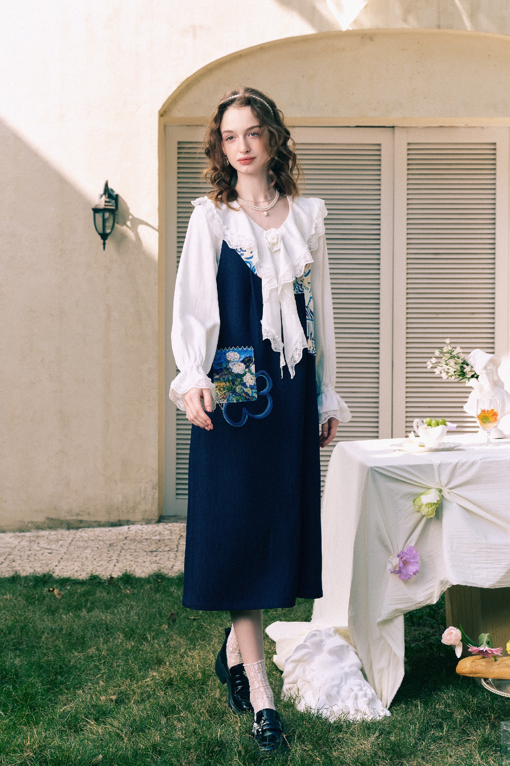 Applique Embroidered Asymmetric Pinafore Dress