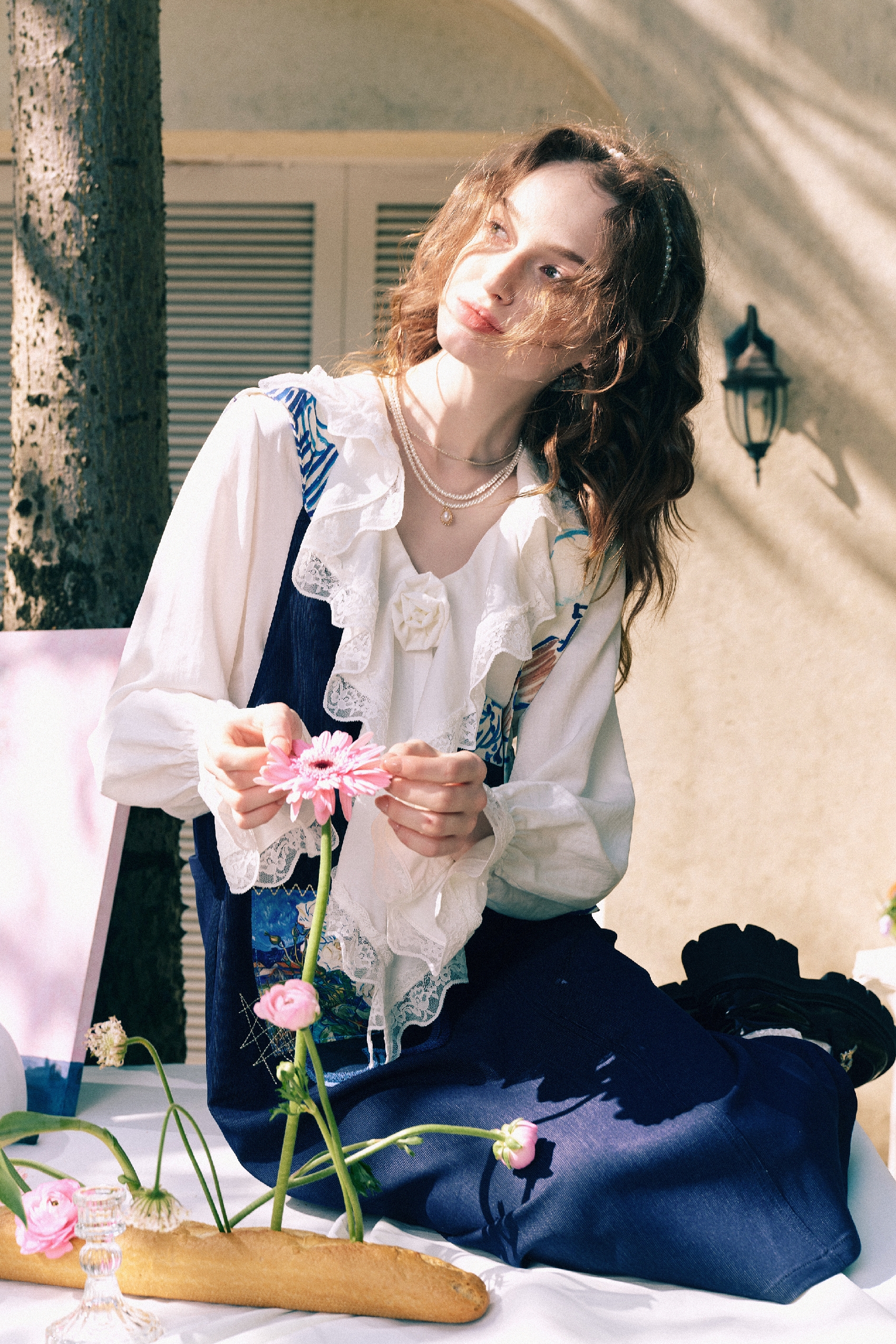 Applique Embroidered Asymmetric Pinafore Dress