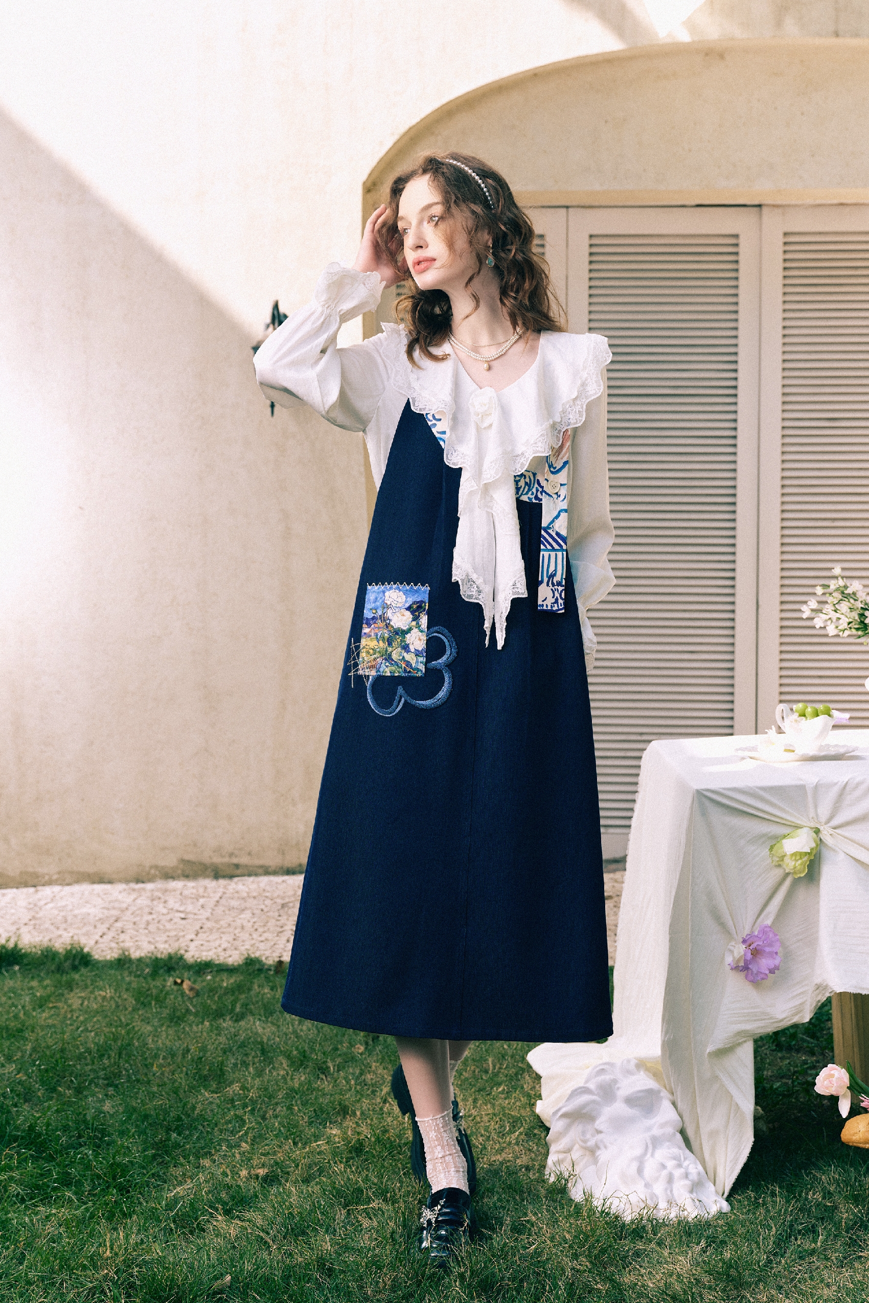 Applique Embroidered Asymmetric Pinafore Dress