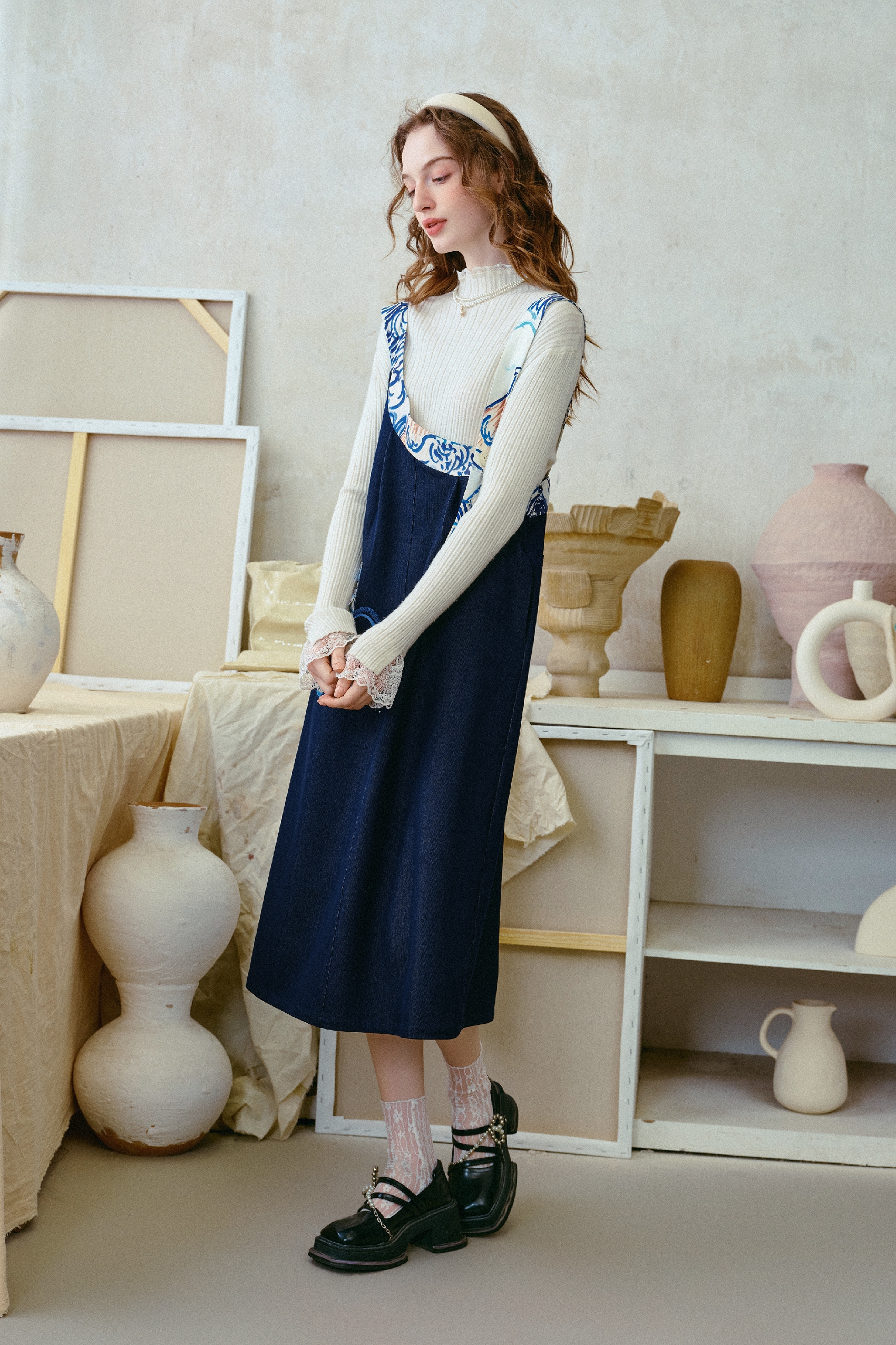 Applique Embroidered Asymmetric Pinafore Dress