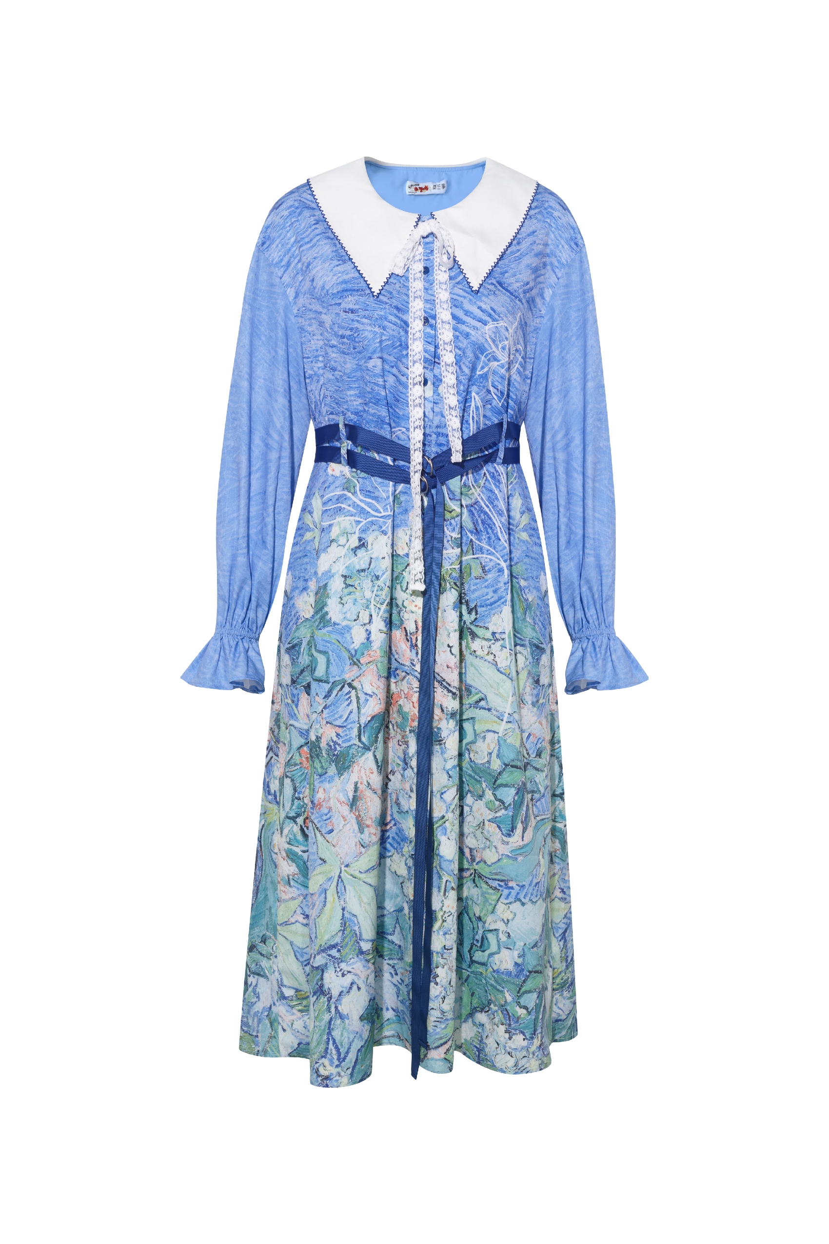 Color-Block Collar Printed A-Line Dress-LYONSENS