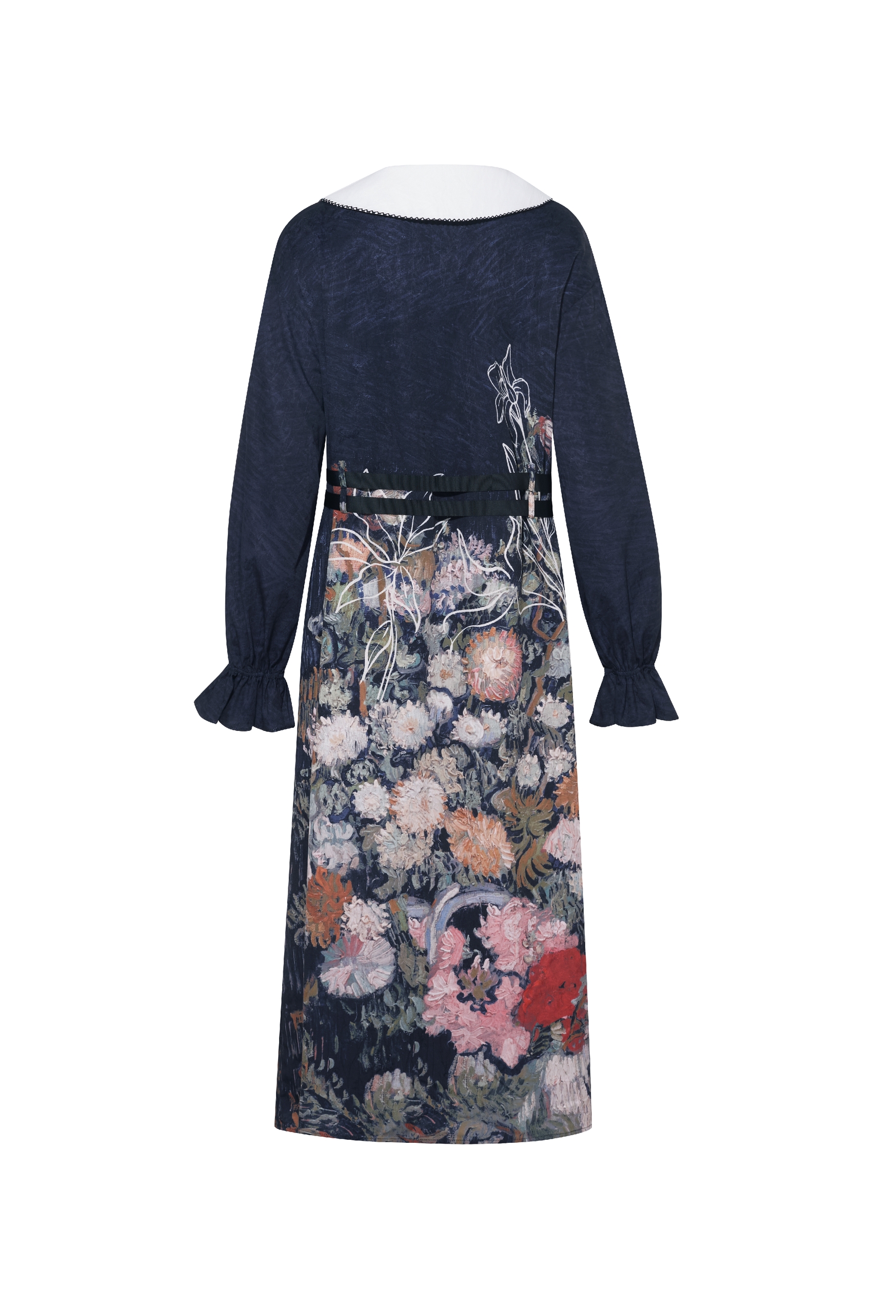 Color-Block Collar Printed A-Line Dress-LYONSENS