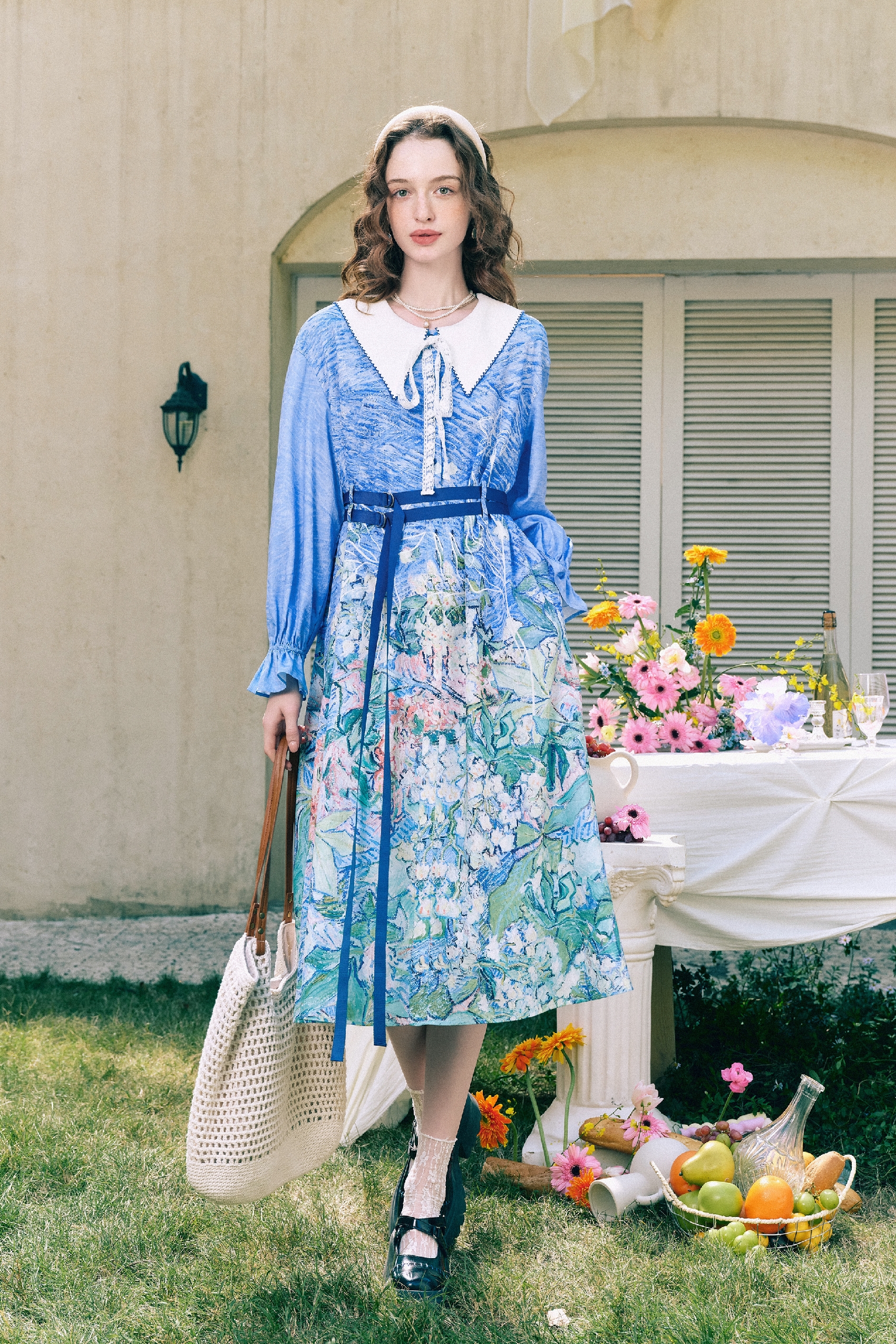 Color-Block Collar Printed A-Line Dress-LYONSENS