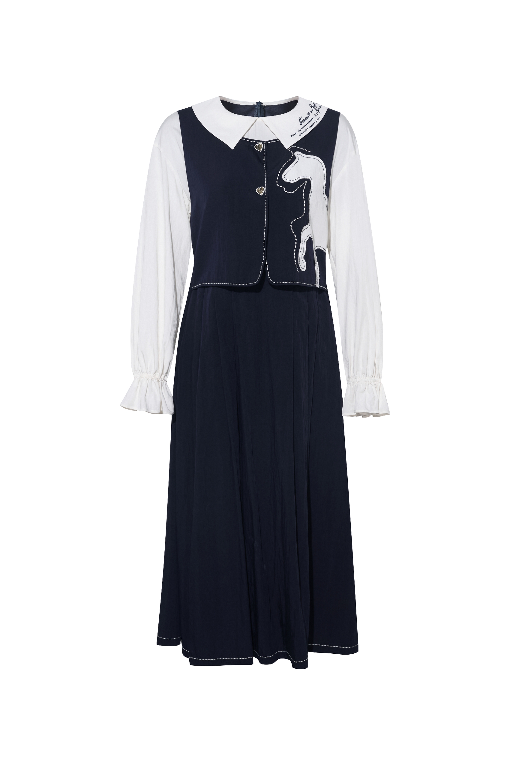 Blue Faux Layered Dress-LYONSENS