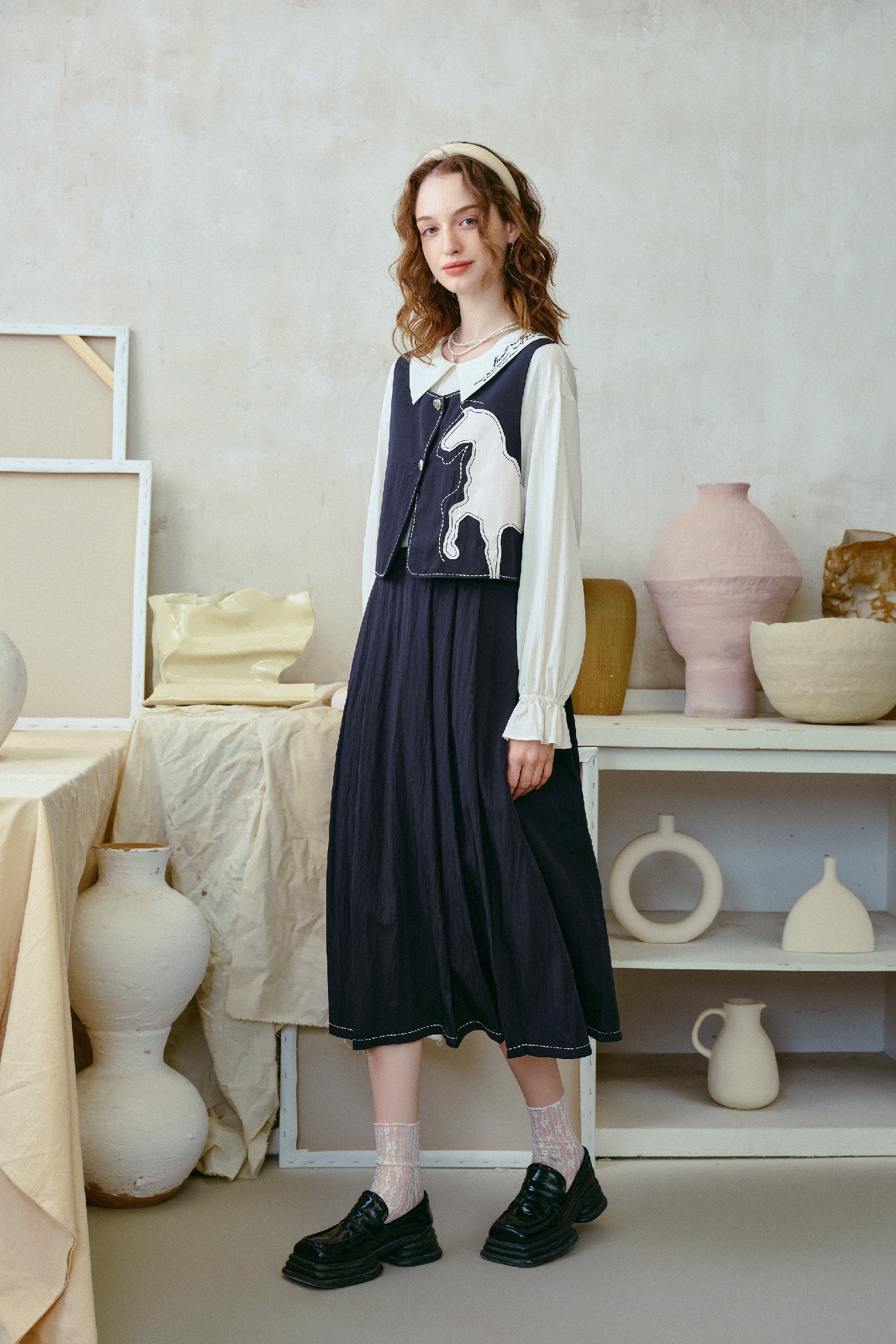 Blue Faux Layered Dress-LYONSENS