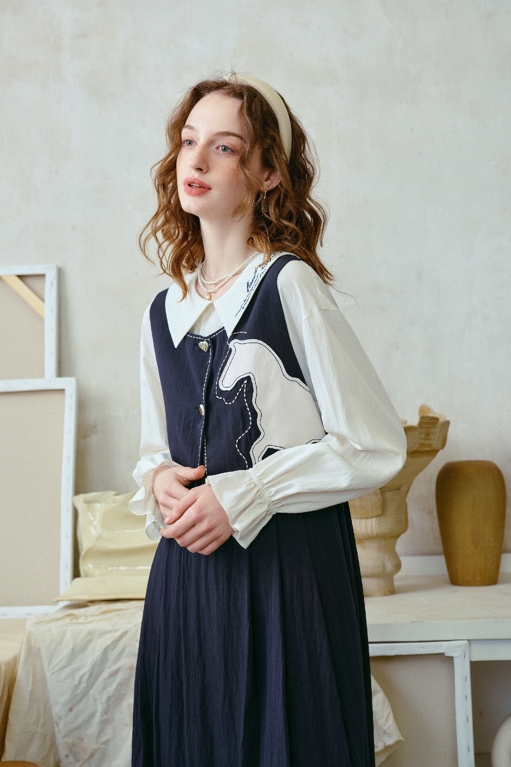 Blue Faux Layered Dress-LYONSENS
