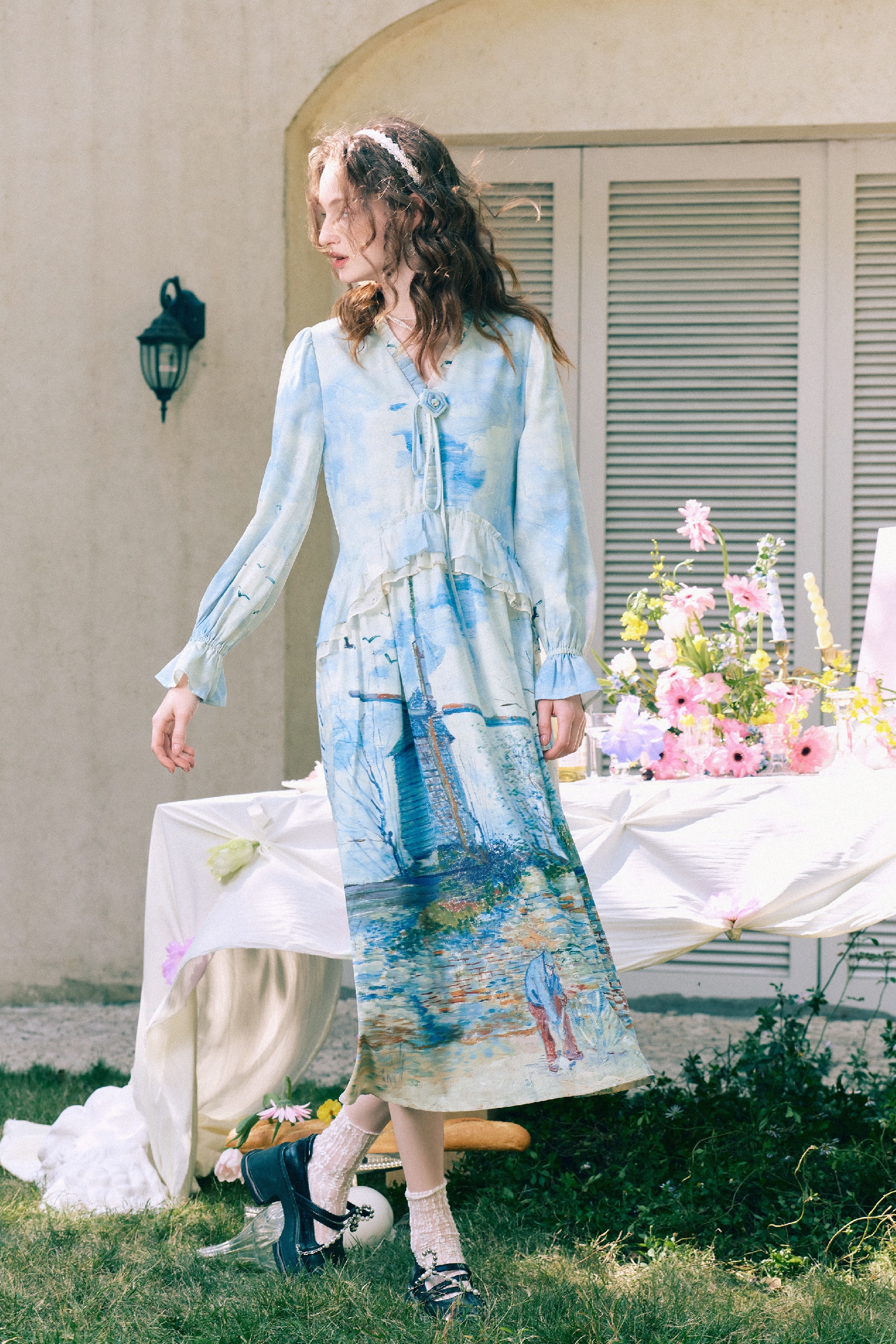French-Style V-Neck Dress-LYONSENS