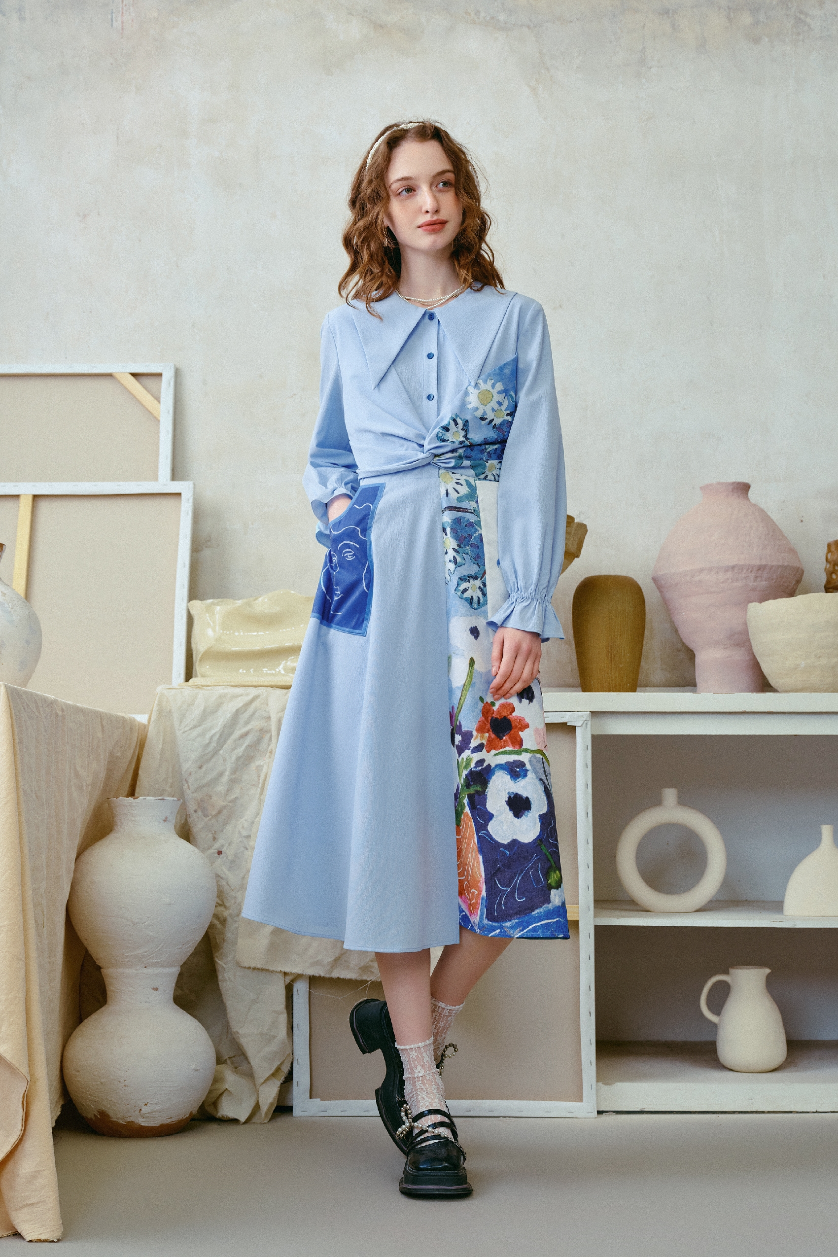 Blue Waist-Cinching Dress