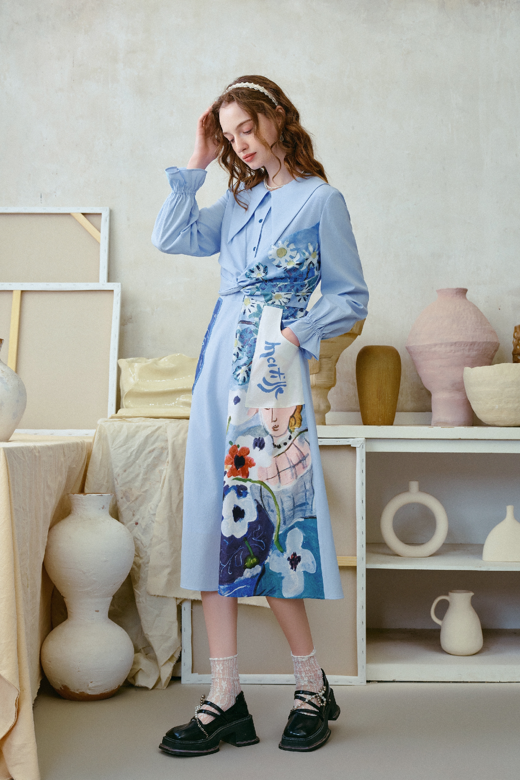 Blue Waist-Cinching Dress