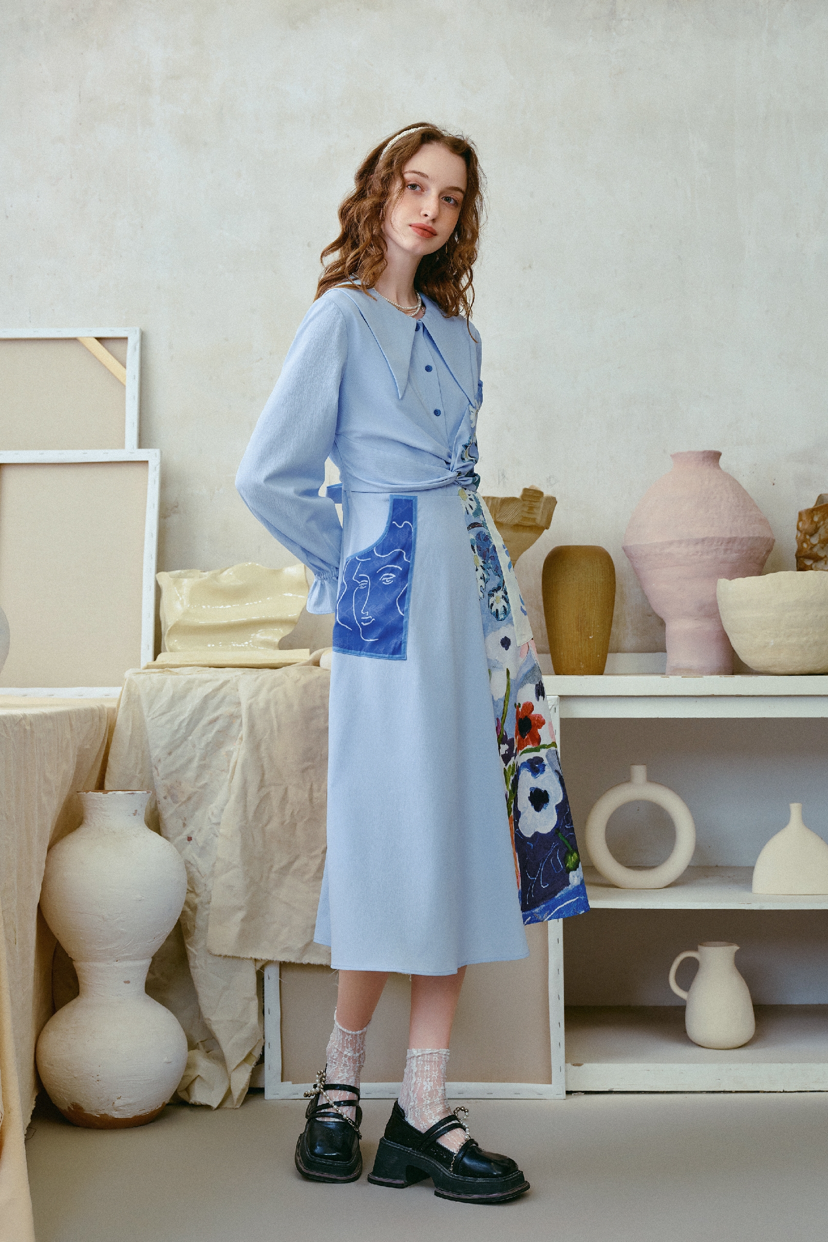 Blue Waist-Cinching Dress