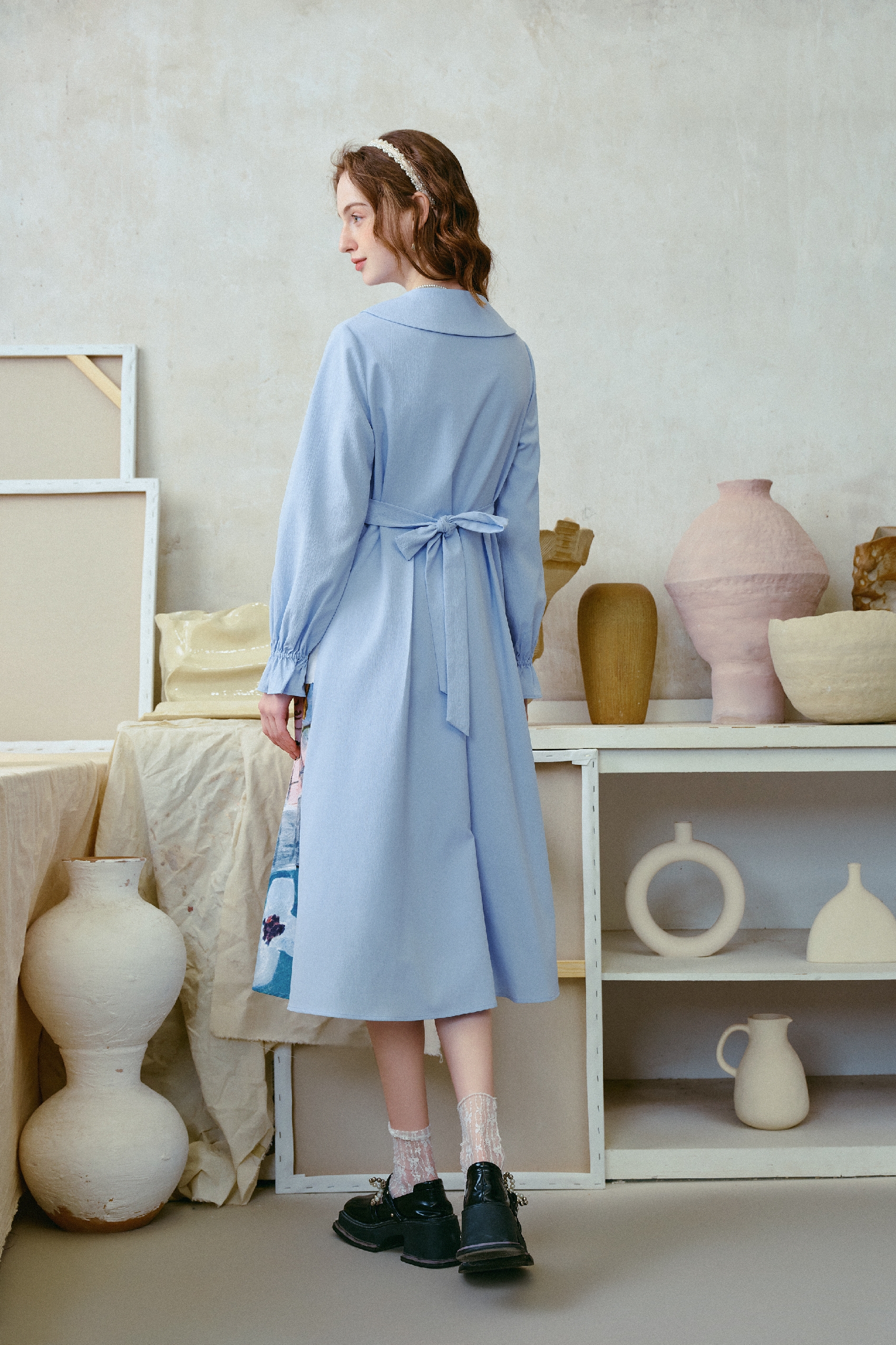 Blue Waist-Cinching Dress