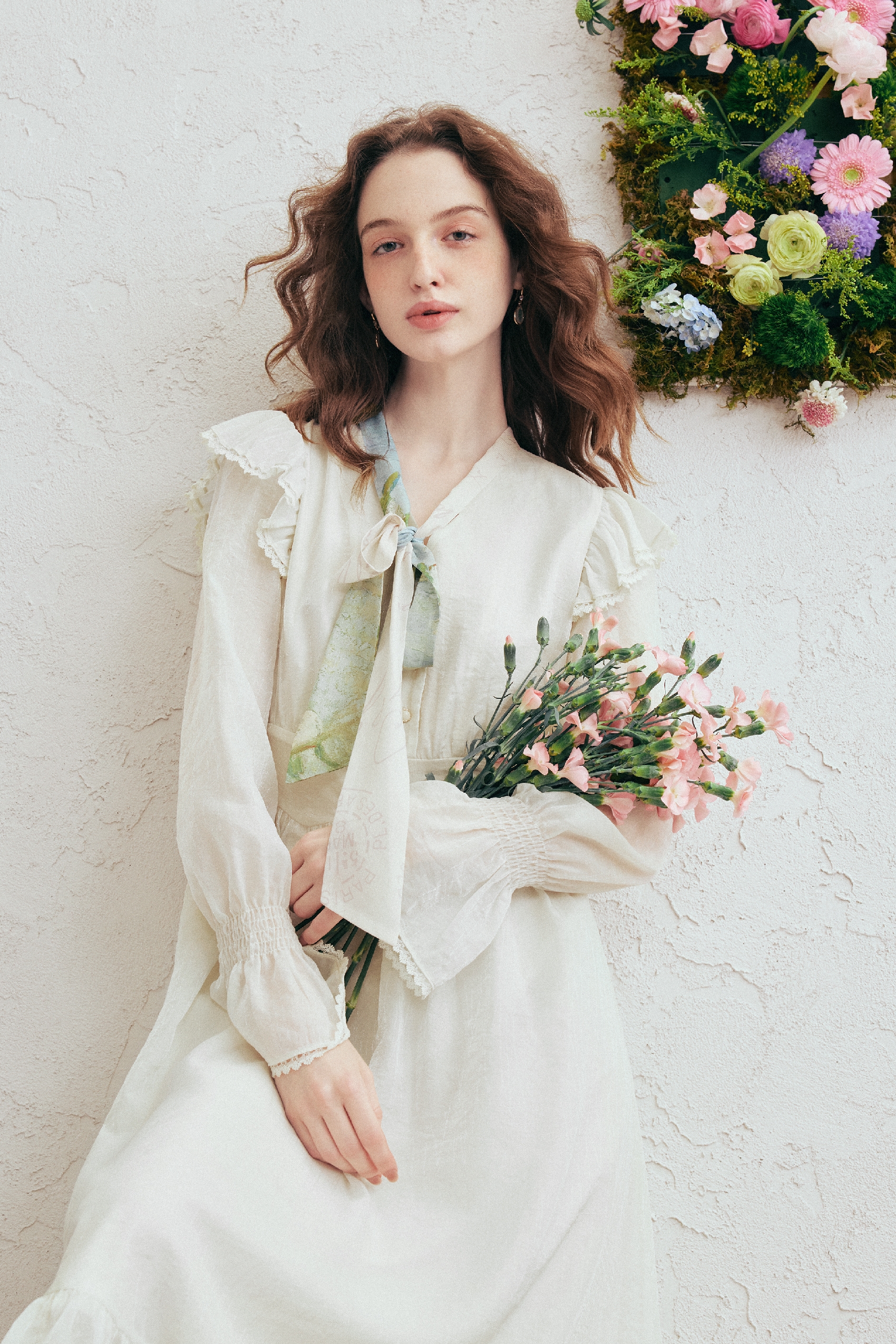 Printed Tie-Neck Dress-LYONSENS