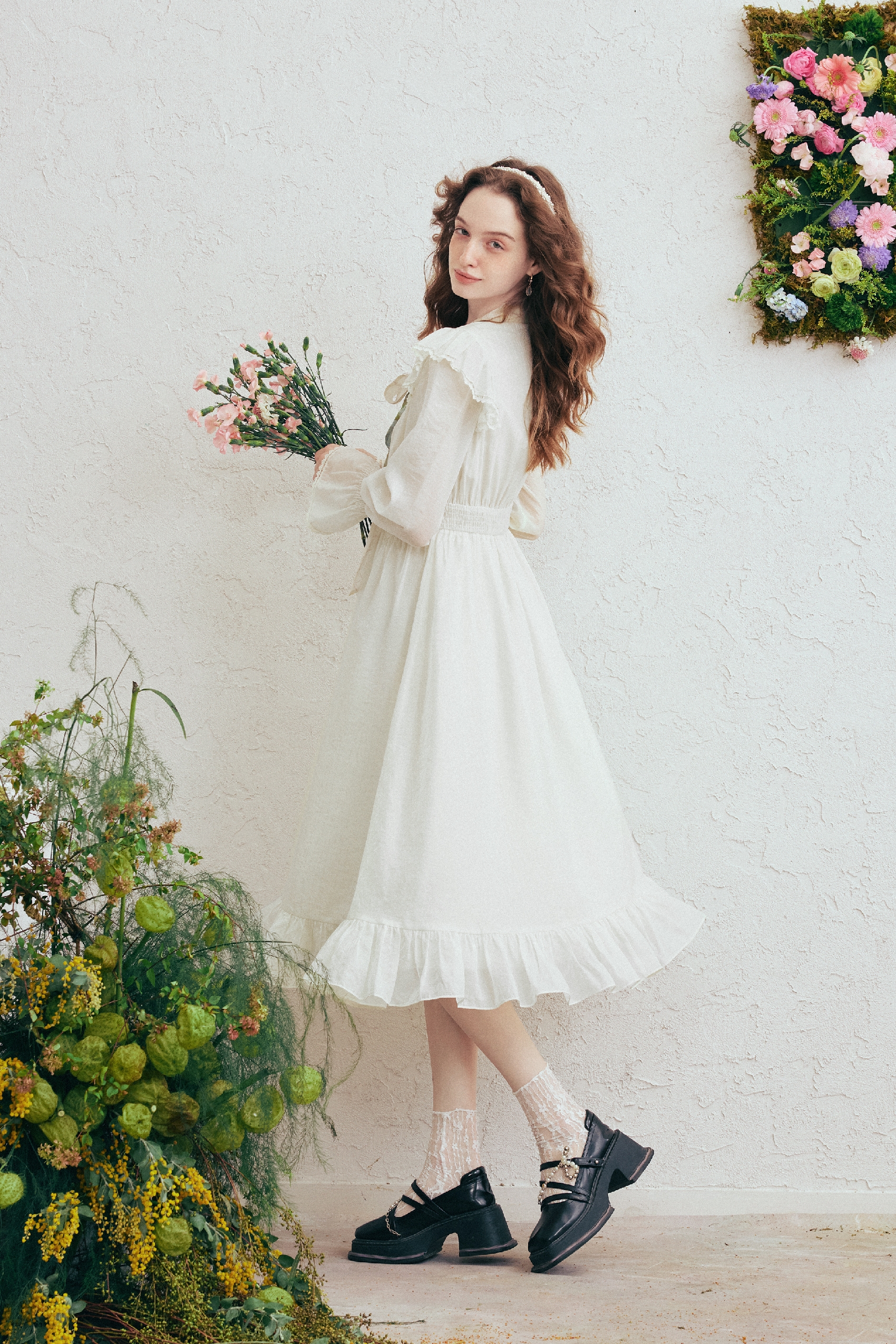 Printed Tie-Neck Dress-LYONSENS