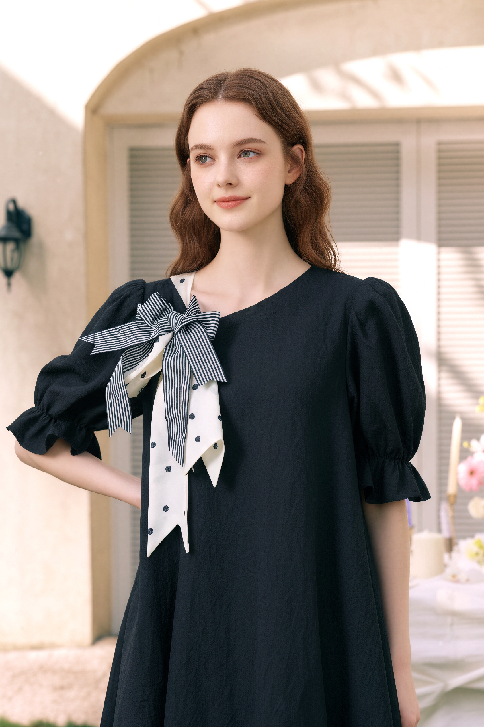 Black Tie-Neck Dress