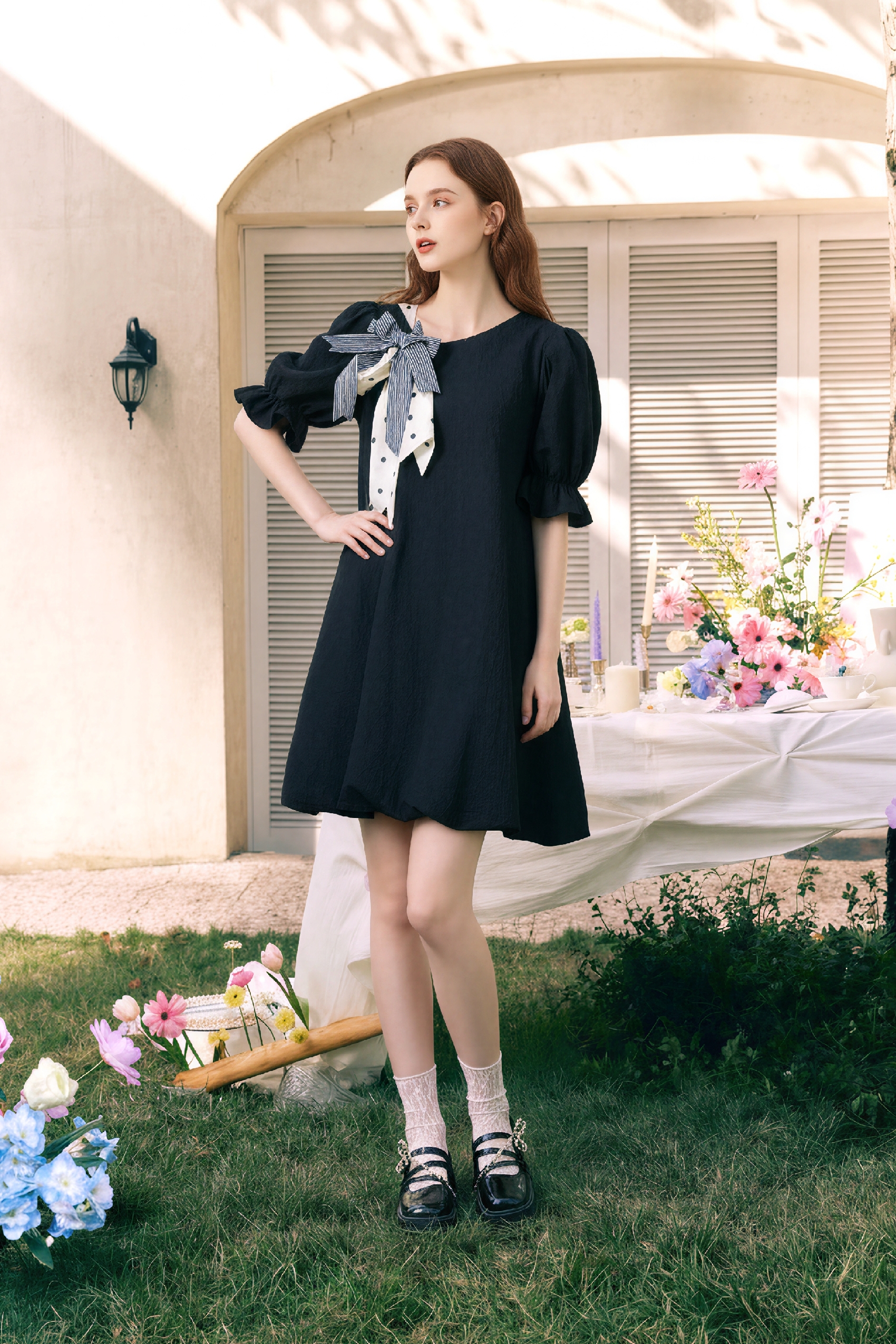 Black Tie-Neck Dress