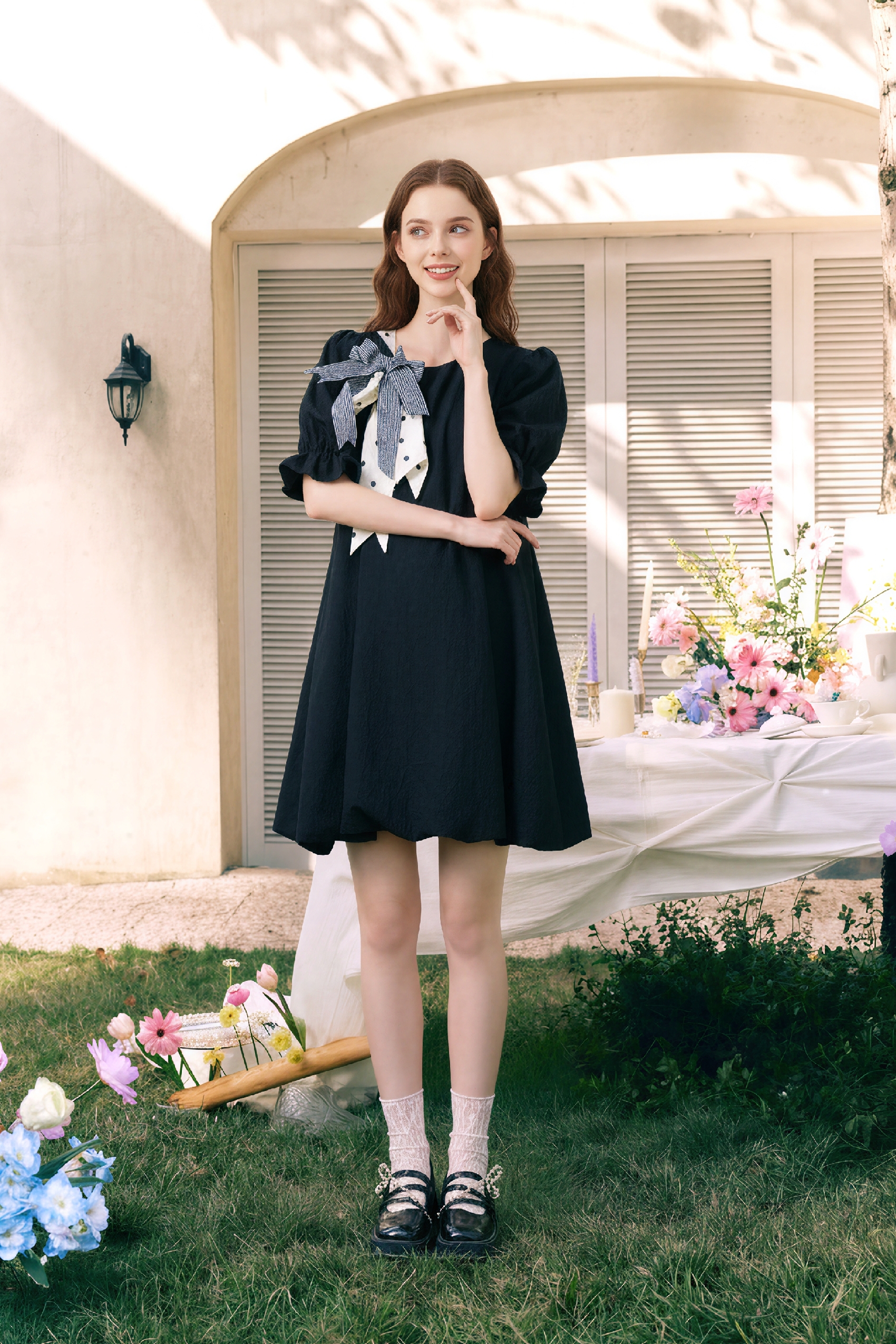 Black Tie-Neck Dress